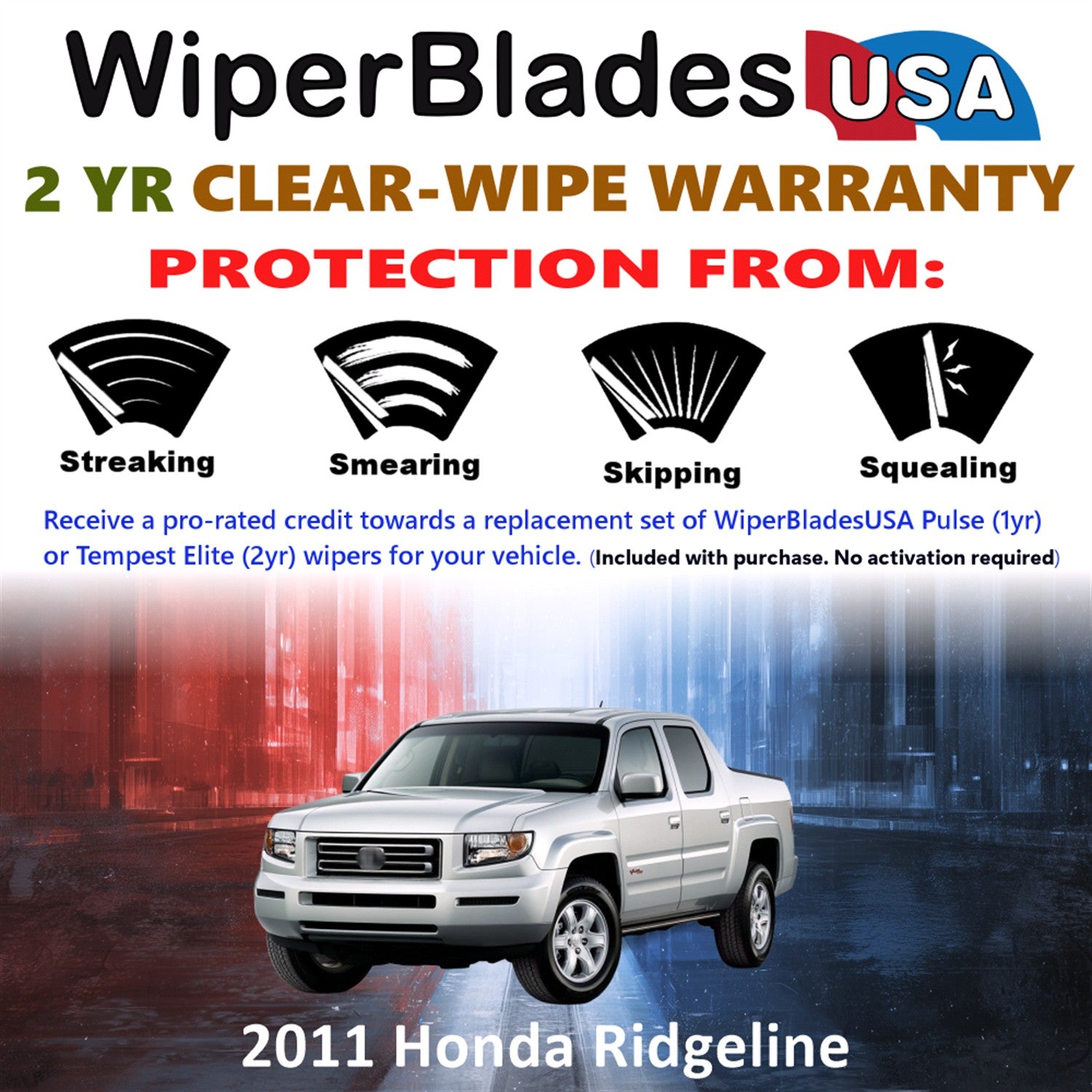 2011 Honda Ridgeline Front Wiper blades Set  Includes 2yr Wear Warranty & Free Delivery