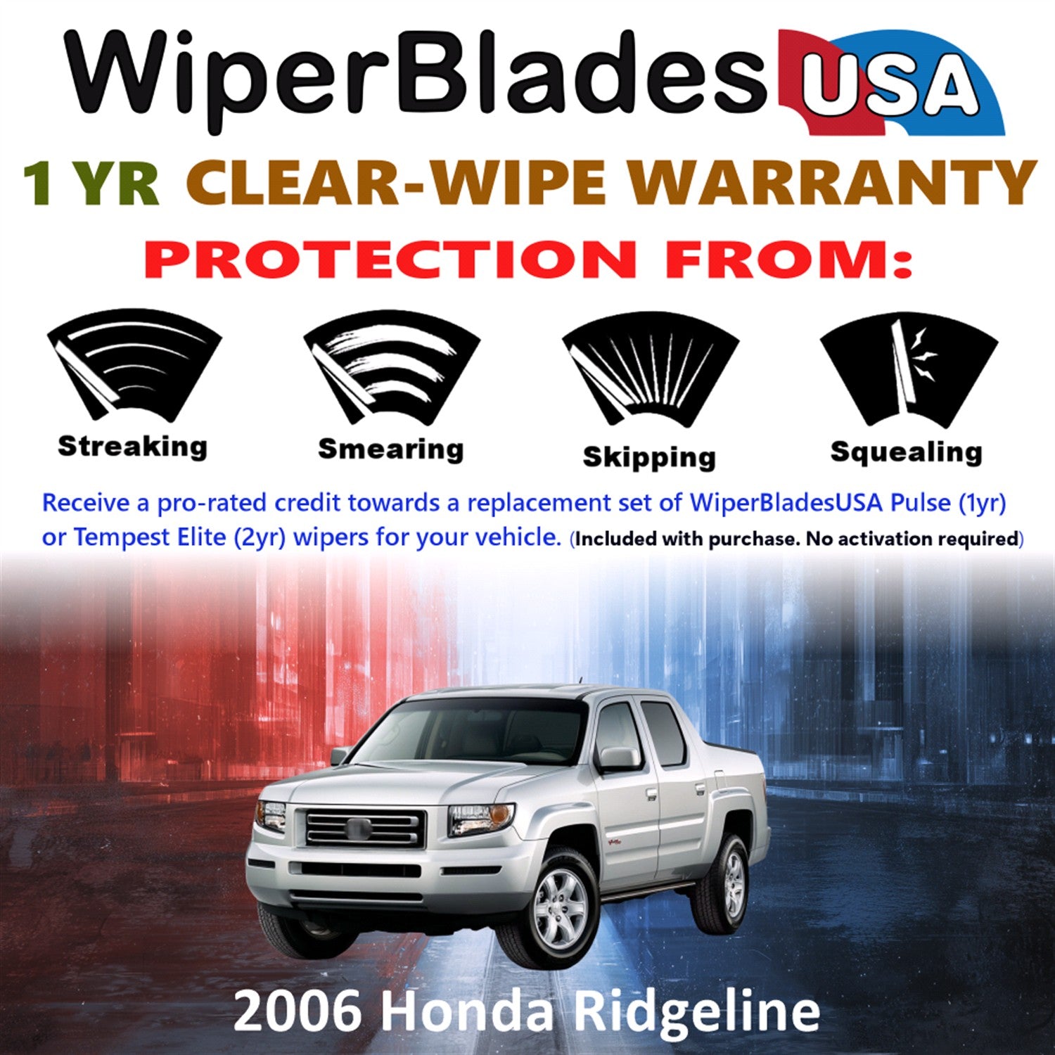 2006 Honda Ridgeline Front Wiper blades Set Includes 1yr Wear Warranty & Free Delivery