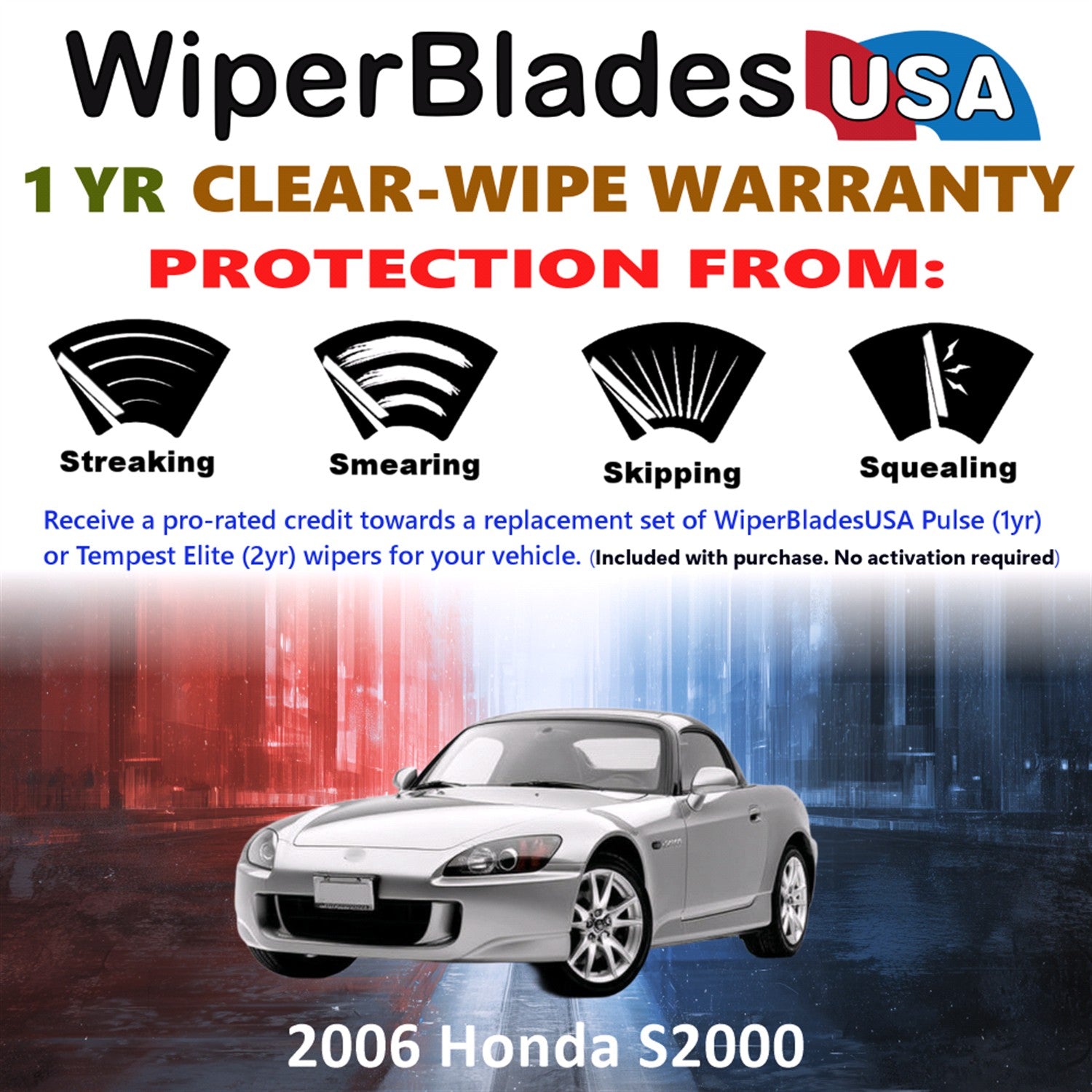 2006 Honda S2000 Front Wiper blades Set Includes 1yr Wear Warranty & Free Delivery