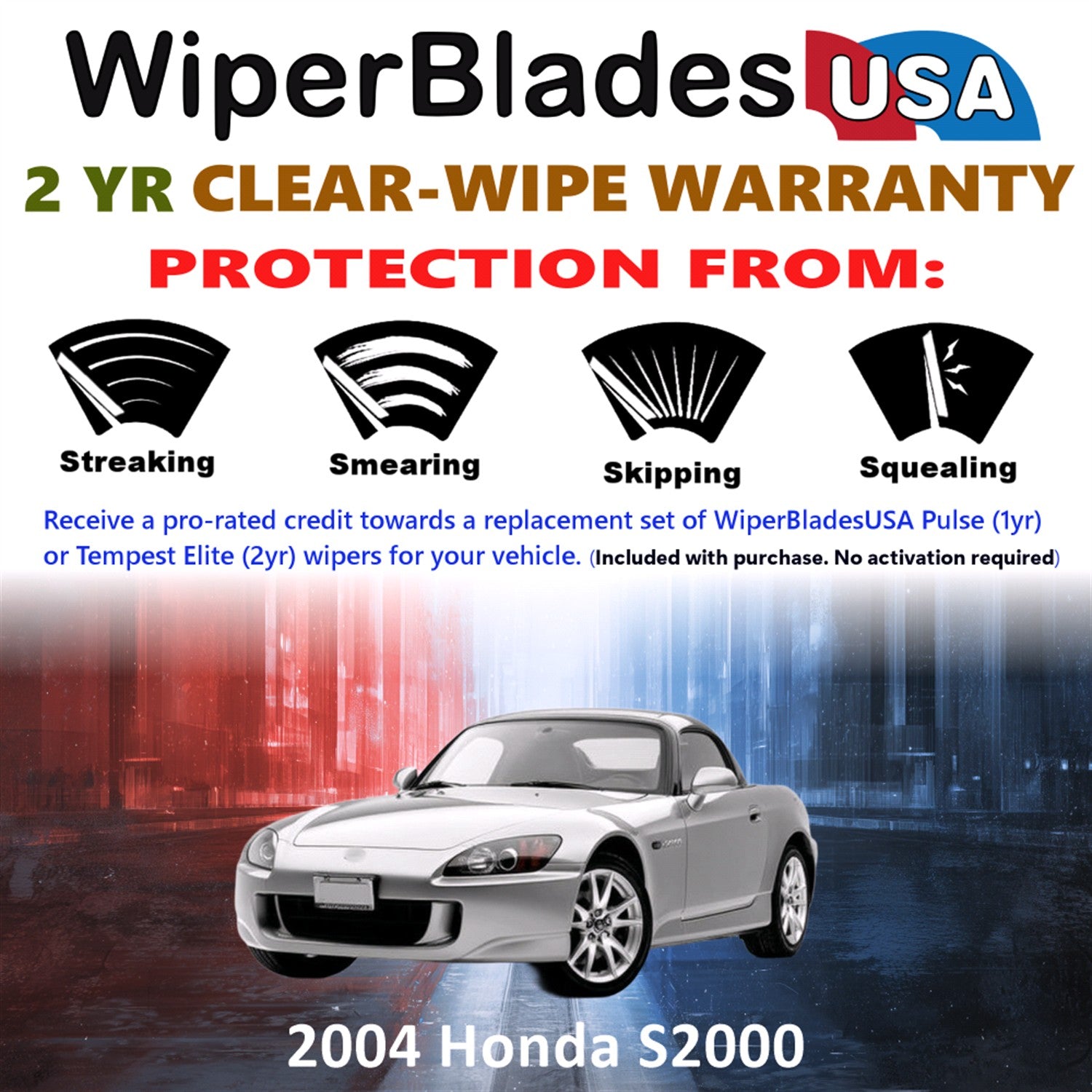 2004 Honda S2000 Front Wiper blades Set  Includes 2yr Wear Warranty & Free Delivery