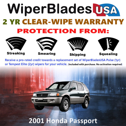 2001 Honda Passport Front w/Rear Wiper blades Set  Includes 2yr Wear Warranty & Free Delivery