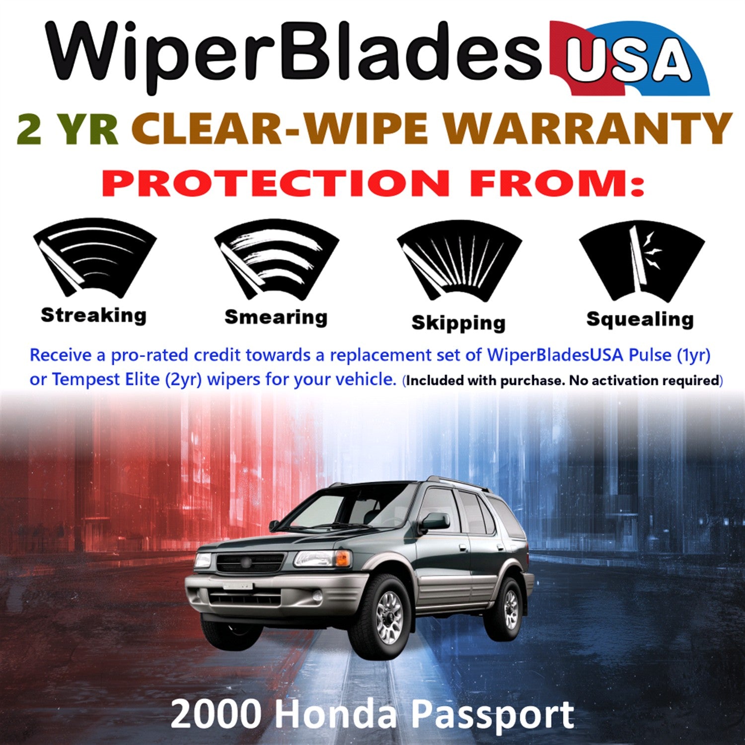 2000 Honda Passport Front w/Rear Wiper blades Set  Includes 2yr Wear Warranty & Free Delivery