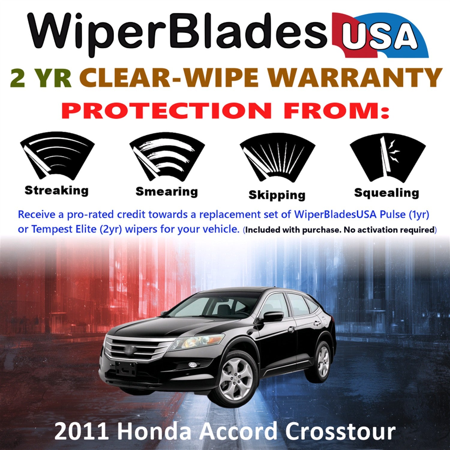 2011 Honda Accord Crosstour Front Wiper blades Set  Includes 2yr Wear Warranty & Free Delivery