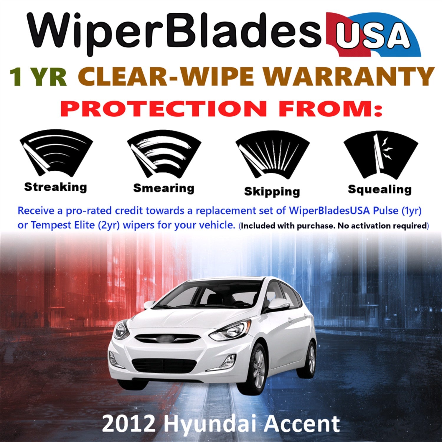 2012 Hyundai Accent Front Wiper blades Set Includes 1yr Wear Warranty & Free Delivery