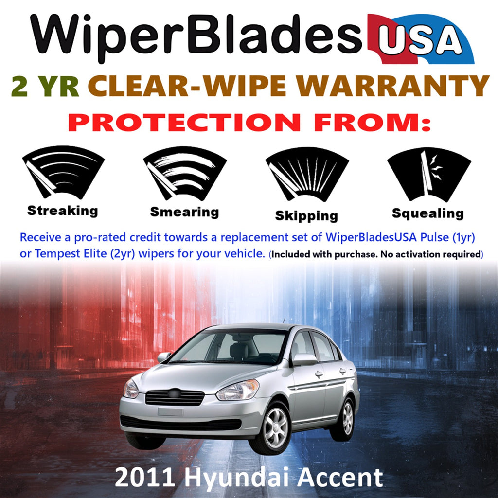2011 Hyundai Accent Front w/Rear Wiper blades Set  Includes 2yr Wear Warranty & Free Delivery