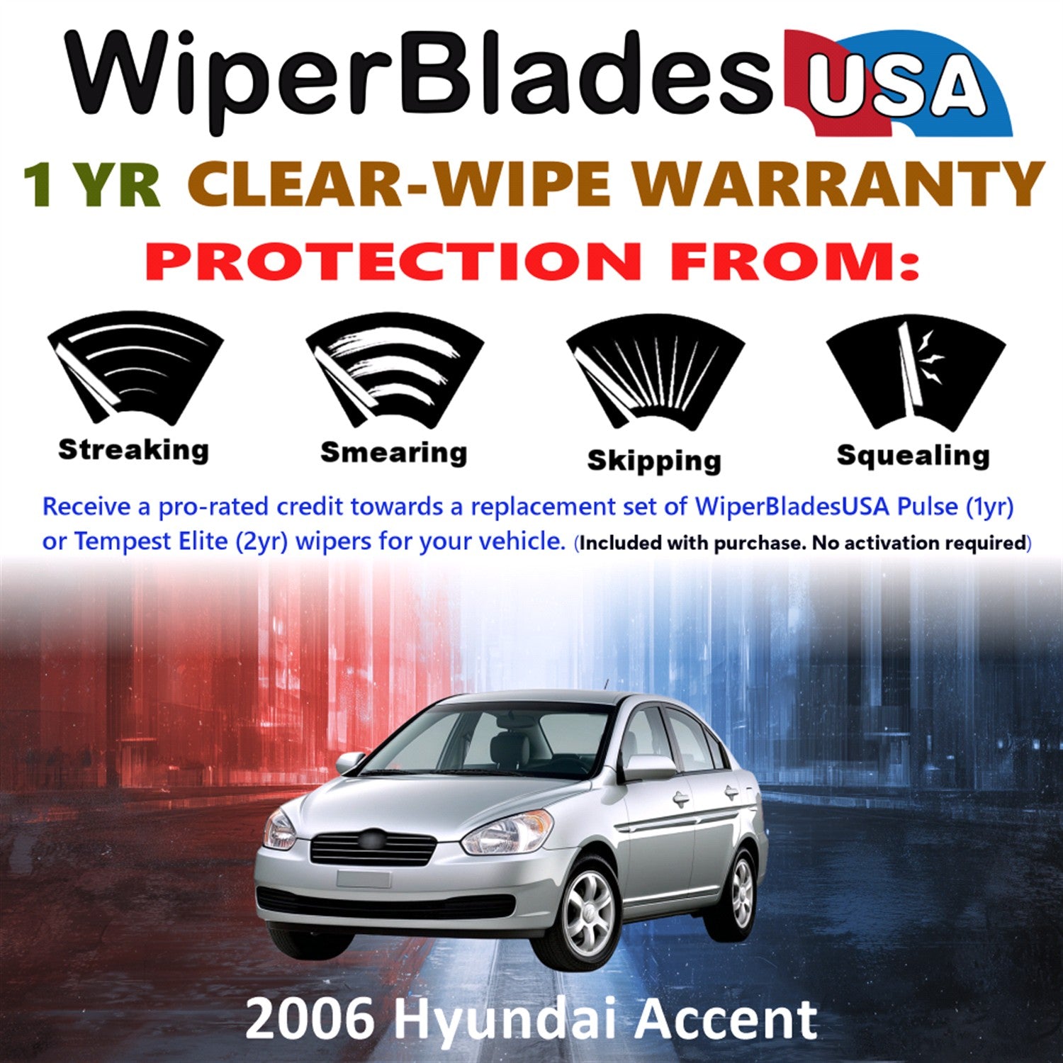 2006 Hyundai Accent Front Wiper blades Set Includes 1yr Wear Warranty & Free Delivery