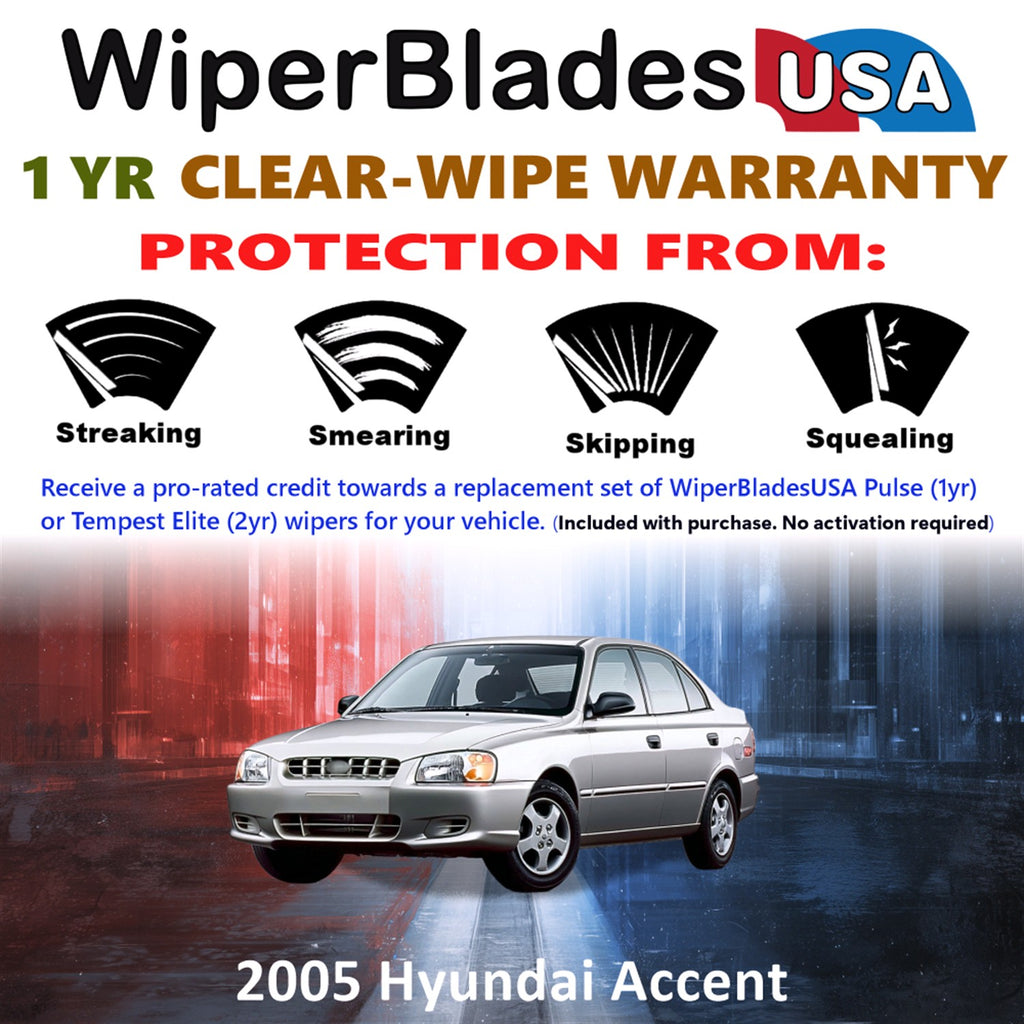 2005 Hyundai Accent Front Wiper blades Set Includes 1yr Wear Warranty & Free Delivery