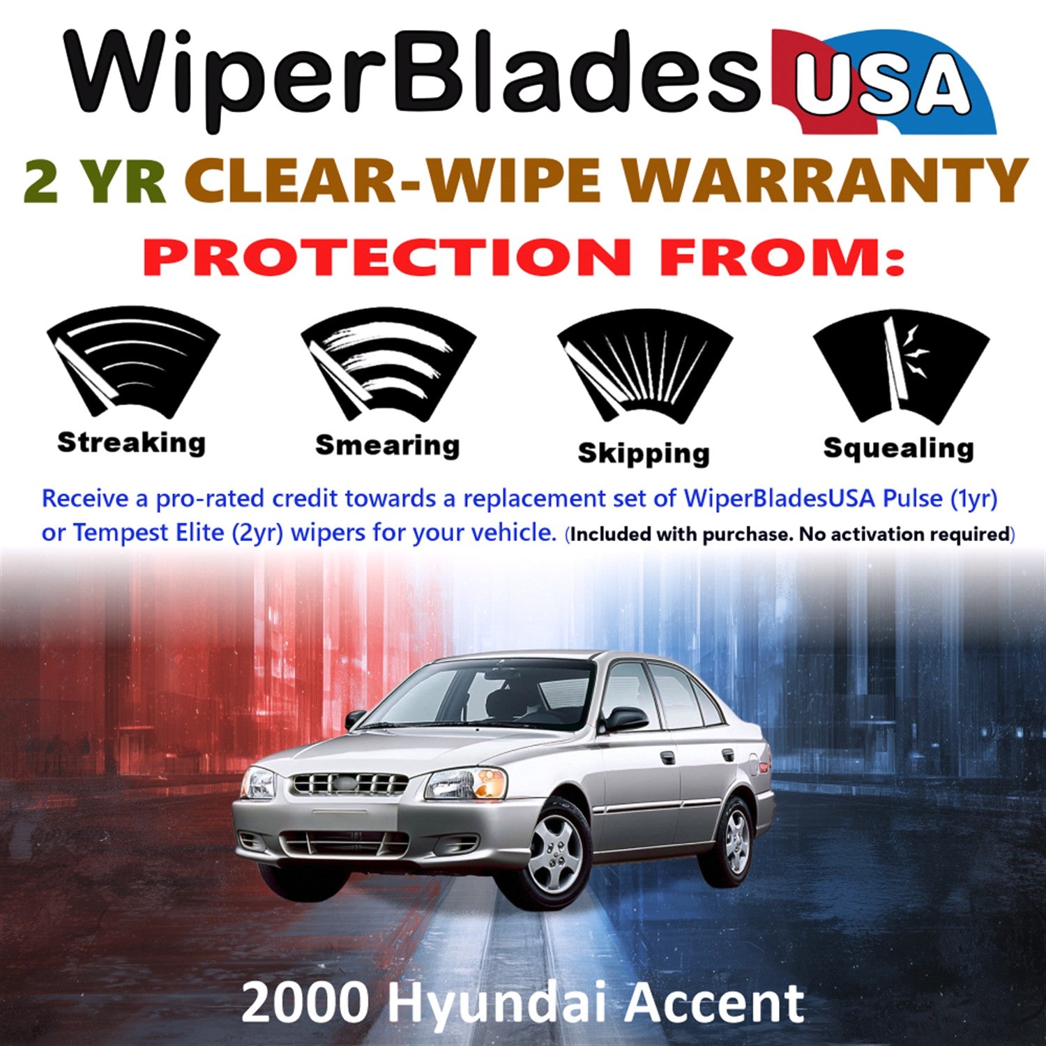 2000 Hyundai Accent Front Wiper blades Set  Includes 2yr Wear Warranty & Free Delivery