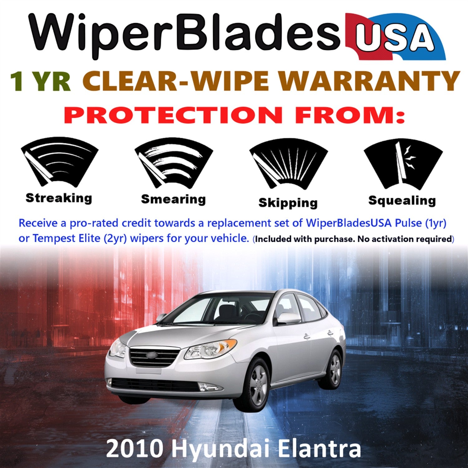 2010 Hyundai Elantra Front w/Rear Wiper blades Set Includes 1yr Wear Warranty & Free Delivery