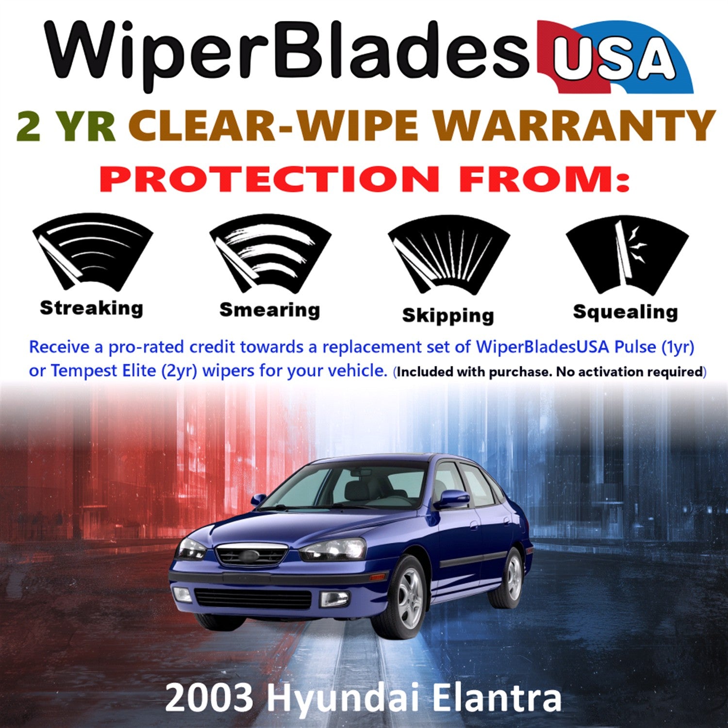 2003 Hyundai Elantra Front Wiper blades Set  Includes 2yr Wear Warranty & Free Delivery