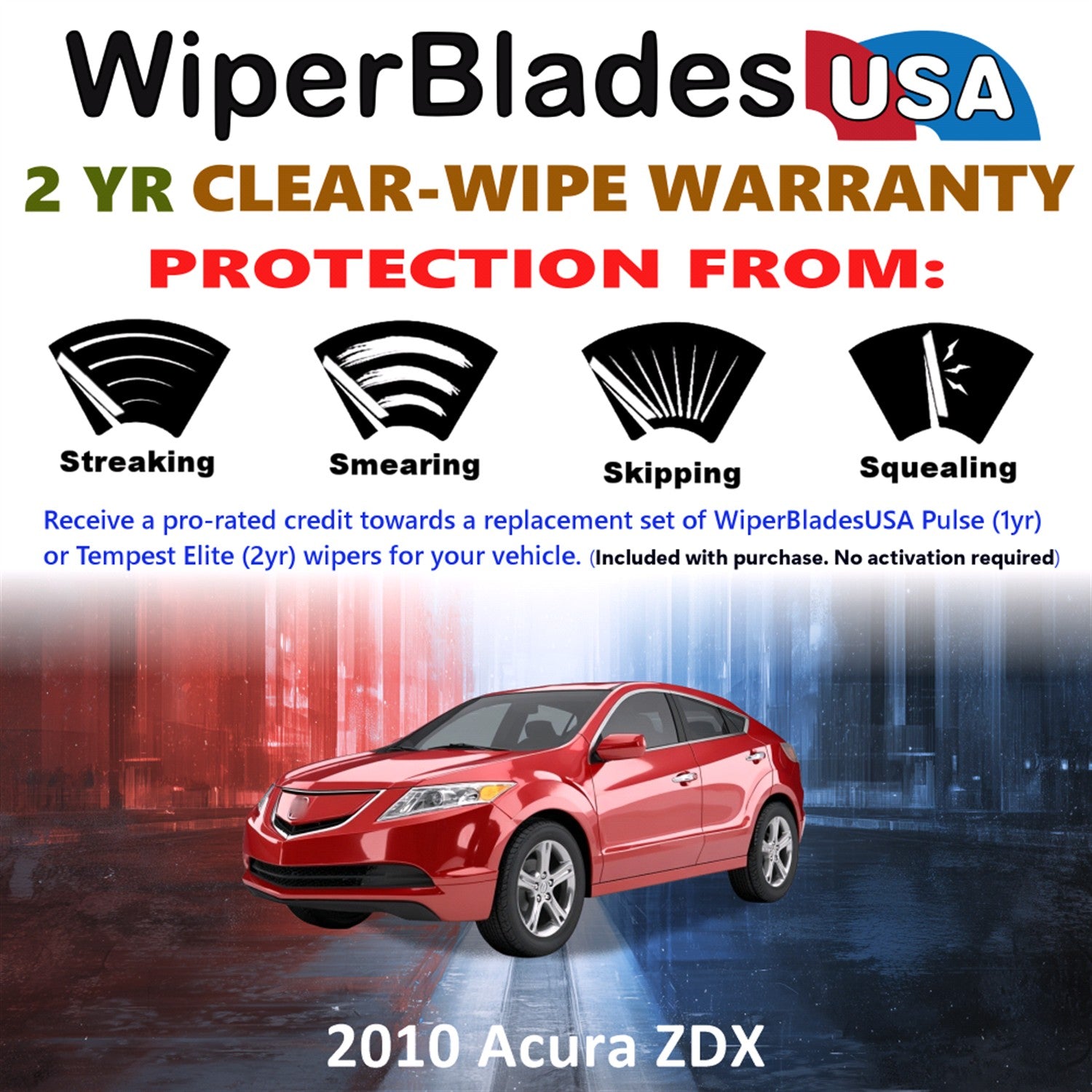2010 Acura ZDX Front Wiper blades Set  Includes 2yr Wear Warranty & Free Delivery