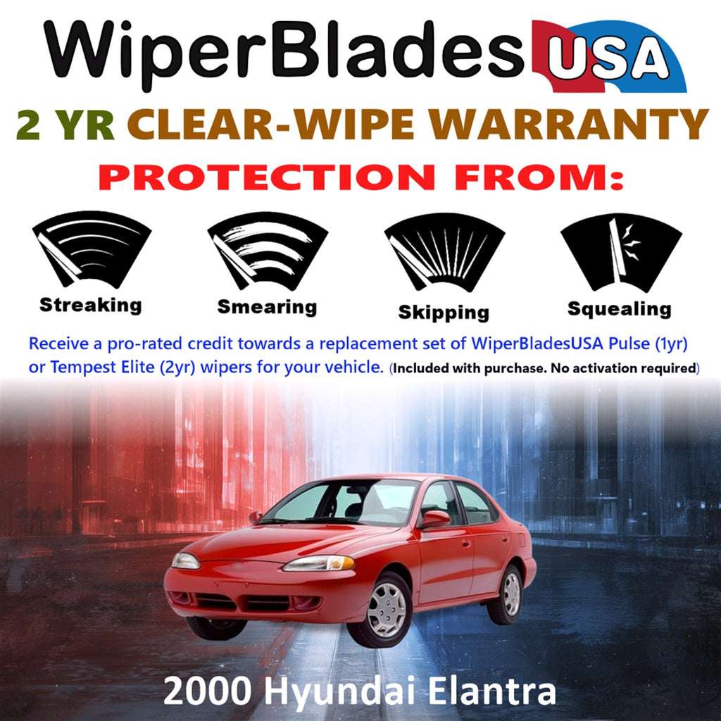 2000 Hyundai Elantra Front w/Rear Wiper blades Set  Includes 2yr Wear Warranty & Free Delivery