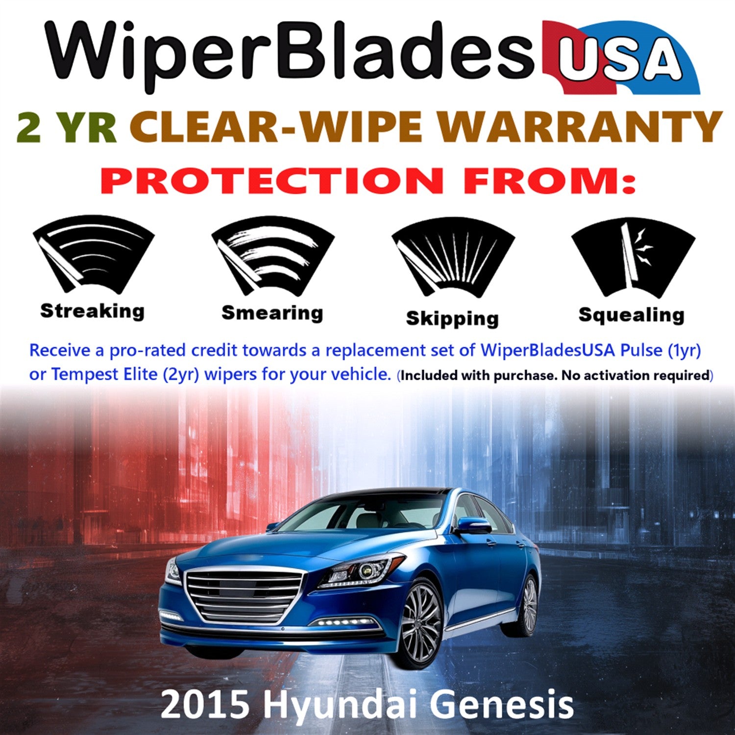 2015 Hyundai Genesis Front Wiper blades Set  Includes 2yr Wear Warranty & Free Delivery