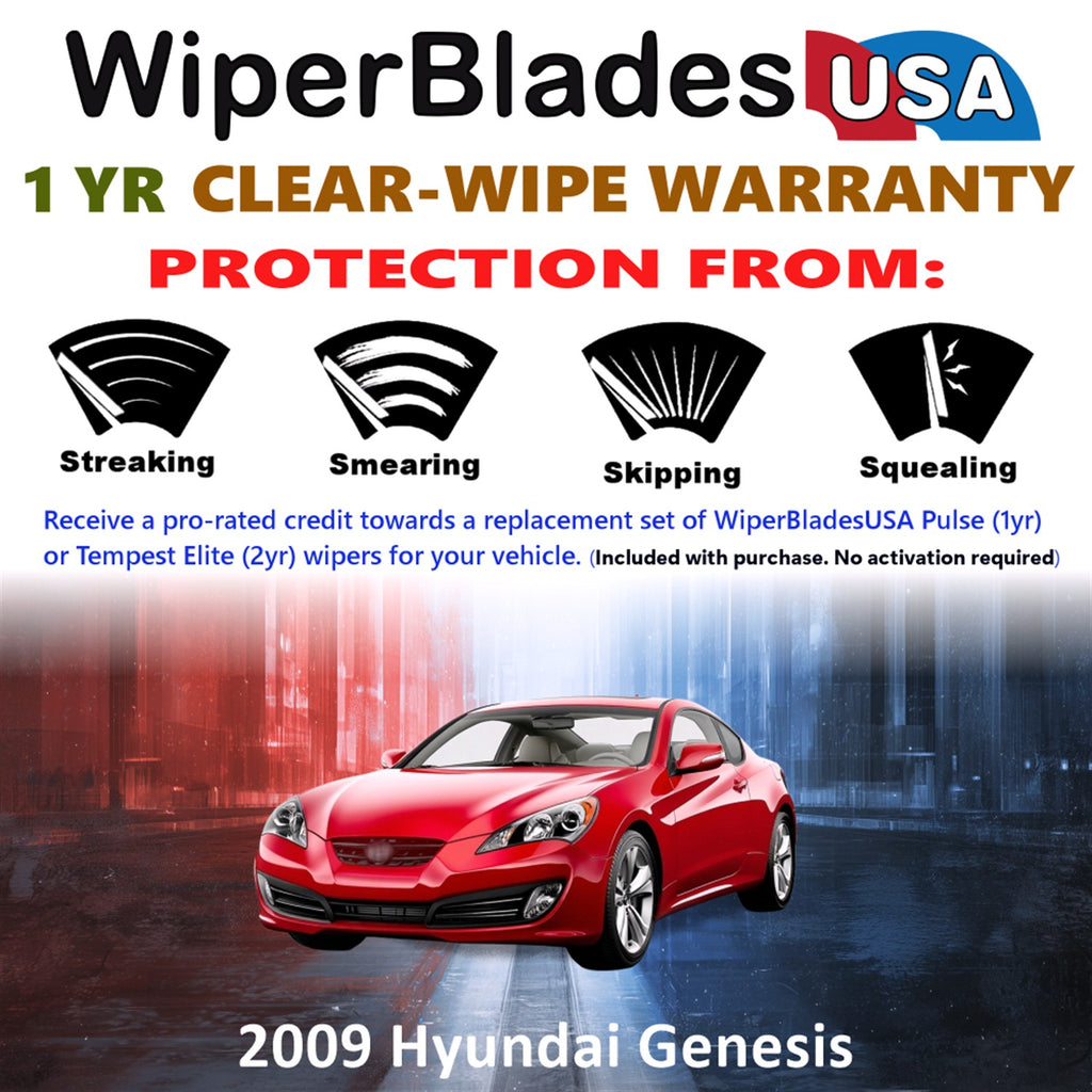 2009 Hyundai Genesis Front Wiper blades Set Includes 1yr Wear Warranty & Free Delivery