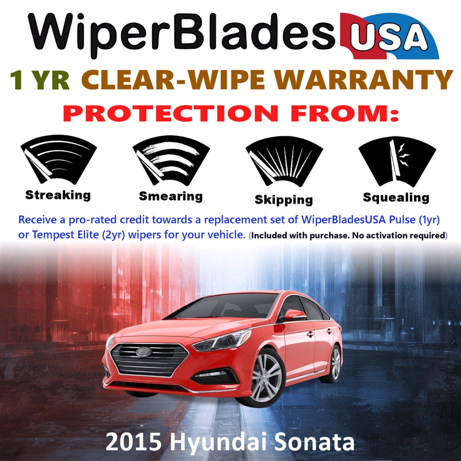 2015 Hyundai Sonata Front Wiper blades Set Includes 1yr Wear Warranty & Free Delivery