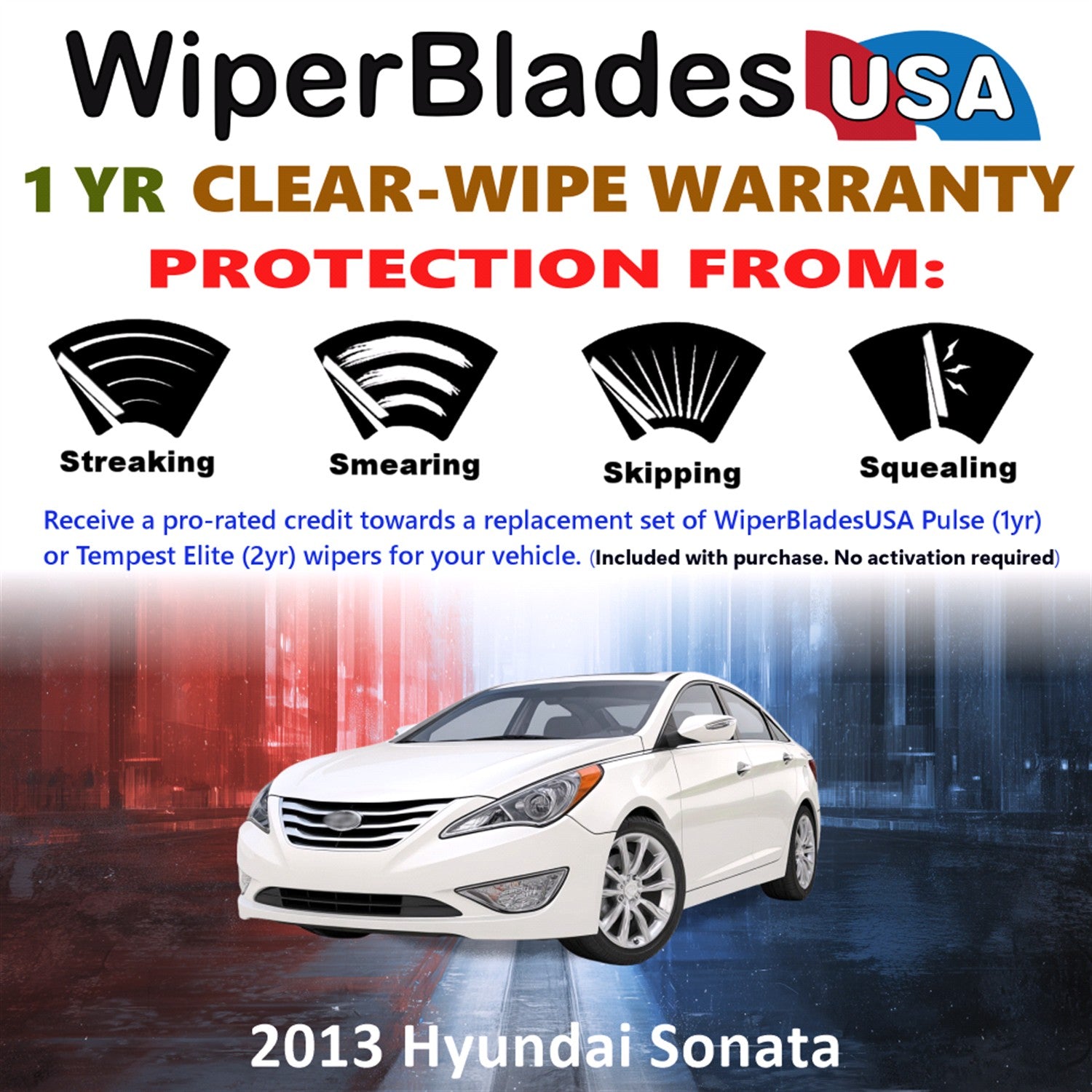 2013 Hyundai Sonata Front Wiper blades Set Includes 1yr Wear Warranty & Free Delivery