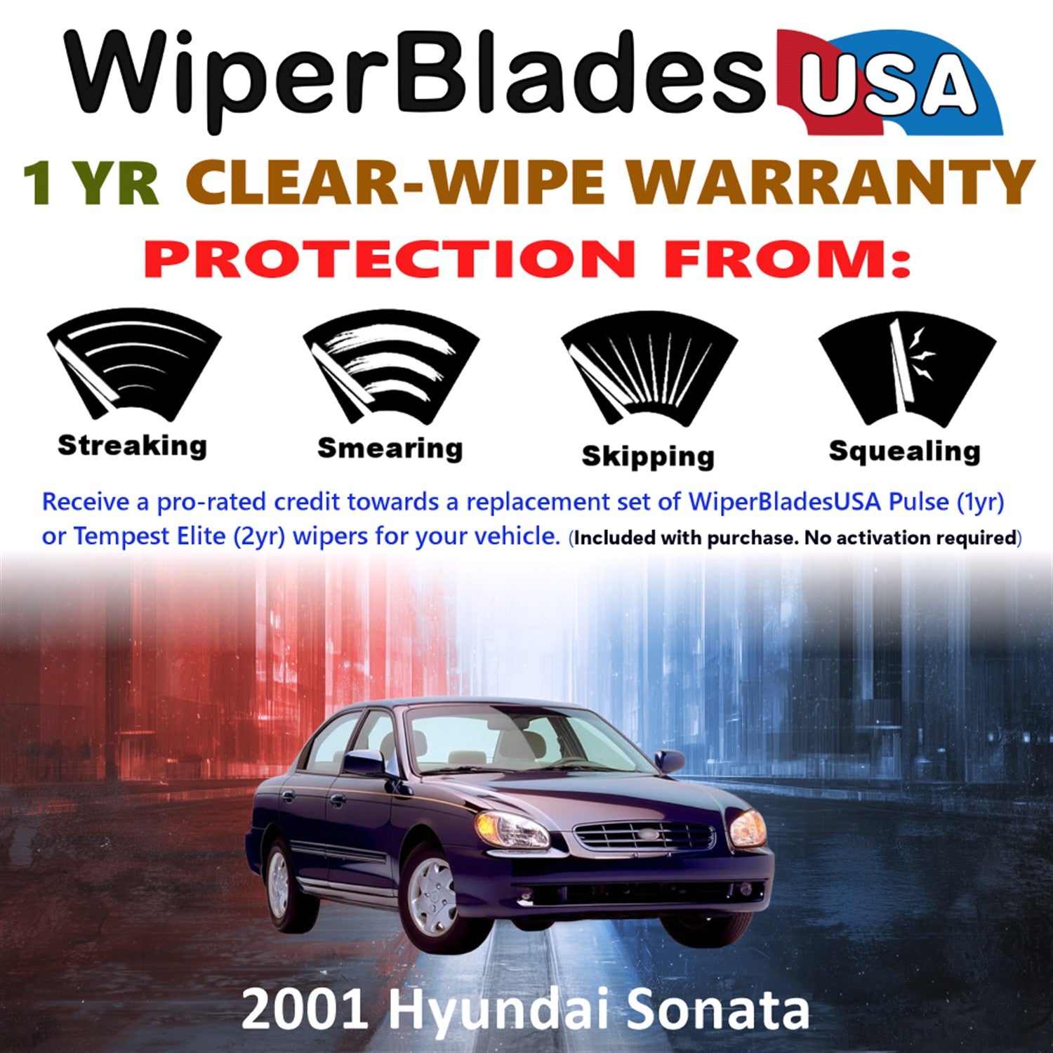 2001 Hyundai Sonata Front Wiper blades Set Includes 1yr Wear Warranty & Free Delivery