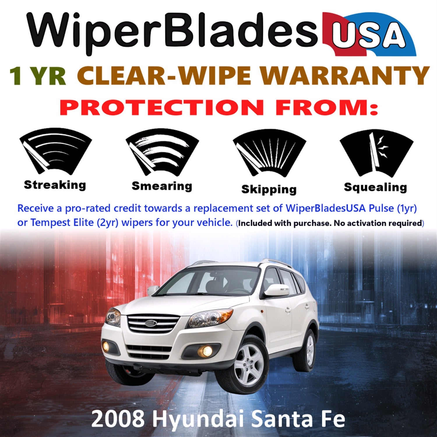 2008 Hyundai Santa Fe Front w/Rear Wiper blades Set Includes 1yr Wear Warranty & Free Delivery