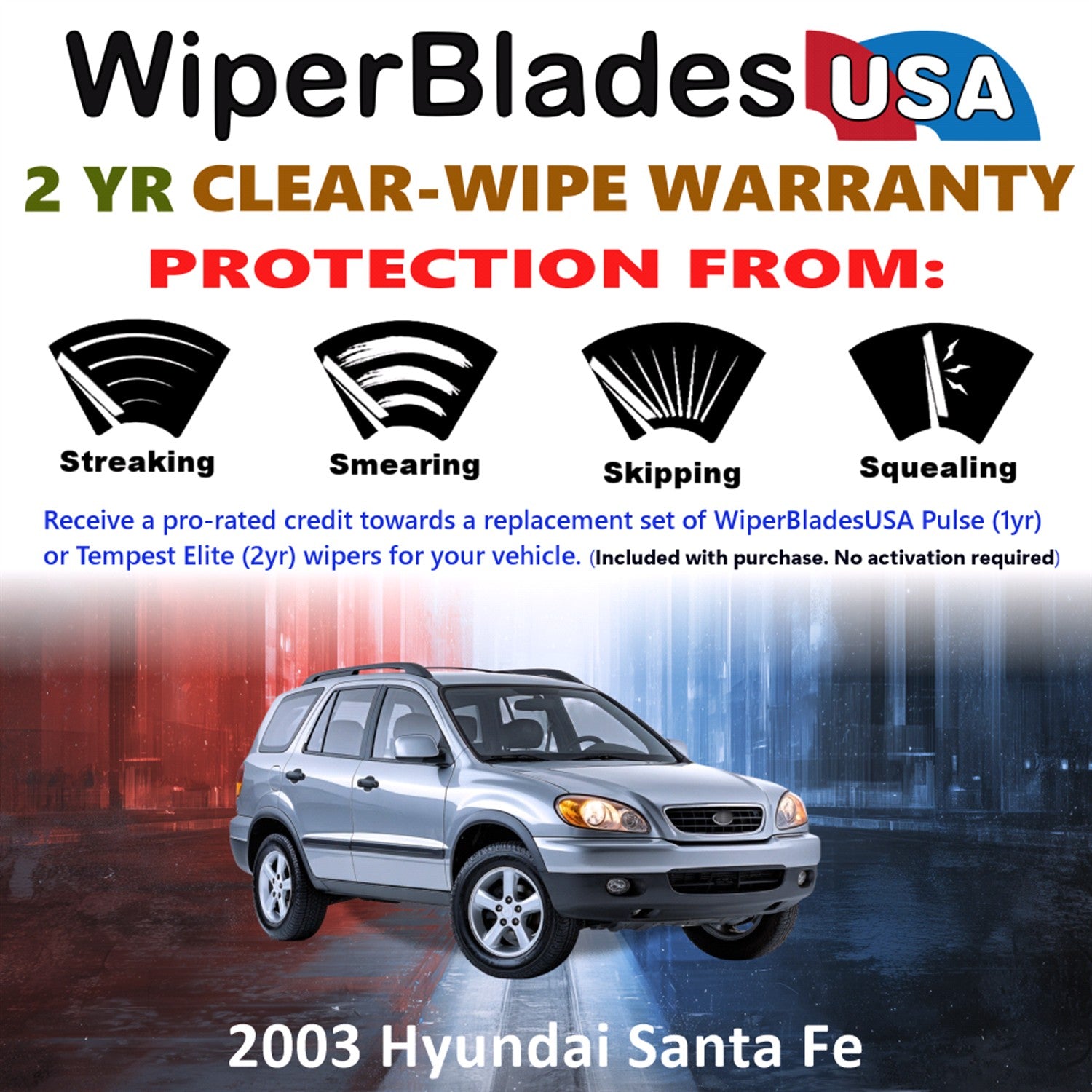 2003 Hyundai Santa Fe Front w/Rear Wiper blades Set  Includes 2yr Wear Warranty & Free Delivery
