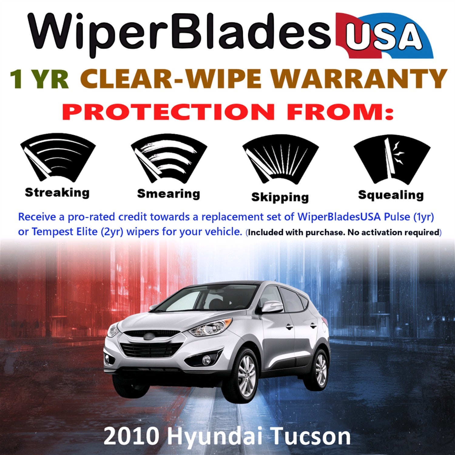 2010 Hyundai Tucson Front w/Rear Wiper blades Set Includes 1yr Wear Warranty & Free Delivery