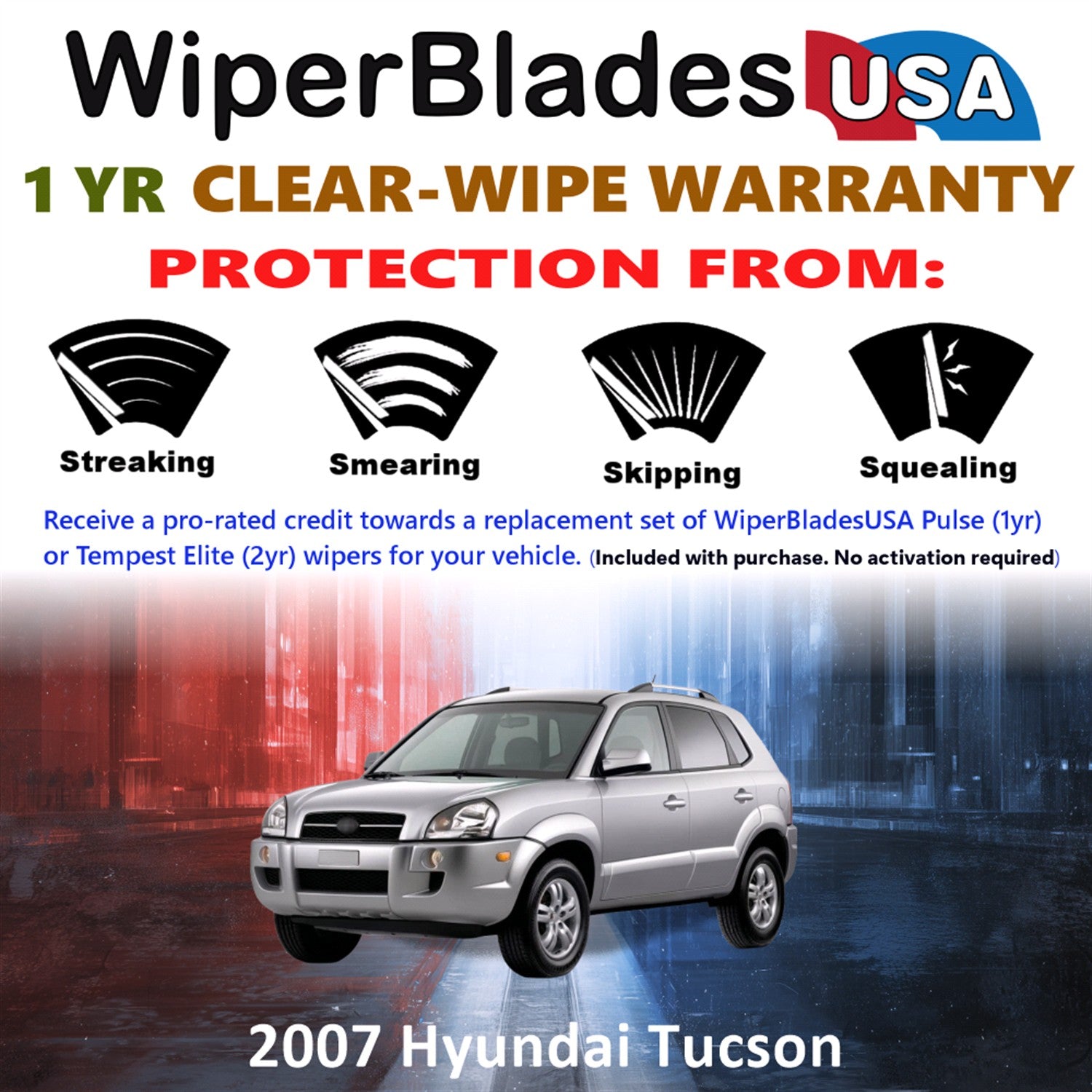 2007 Hyundai Tucson Front Wiper blades Set Includes 1yr Wear Warranty & Free Delivery