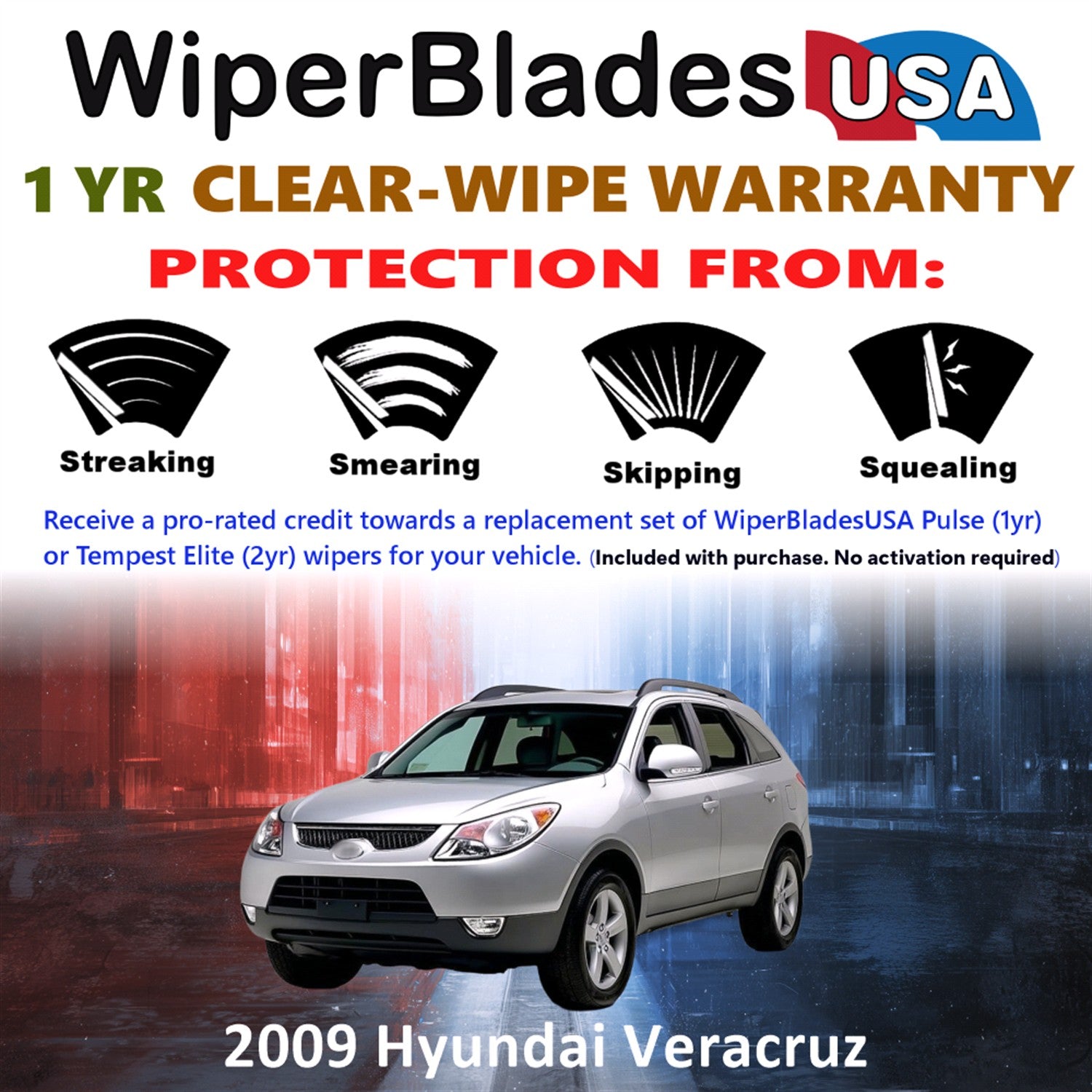2009 Hyundai Veracruz Front Wiper blades Set Includes 1yr Wear Warranty & Free Delivery