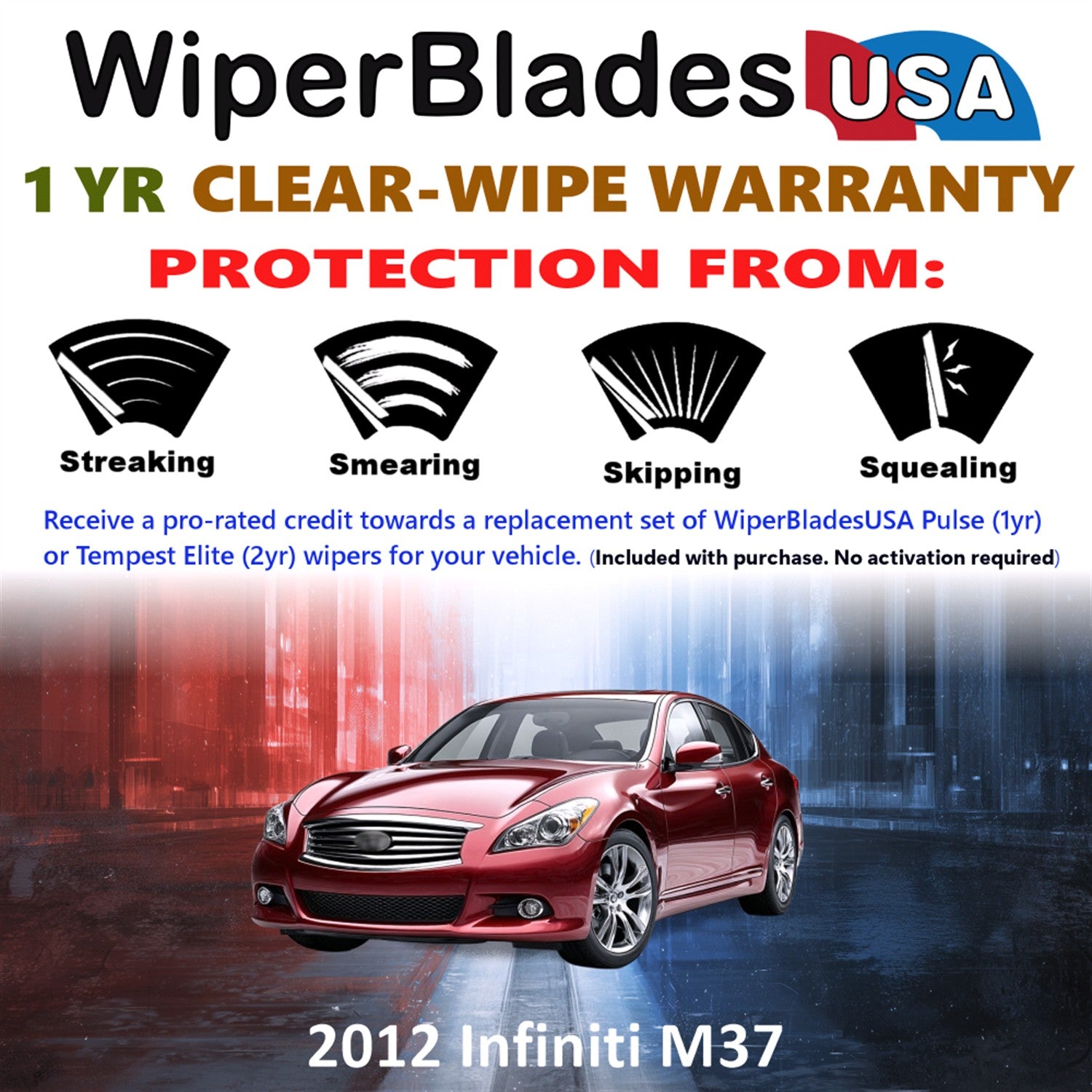 2012 Infiniti M37 Front Wiper blades Set Includes 1yr Wear Warranty & Free Delivery