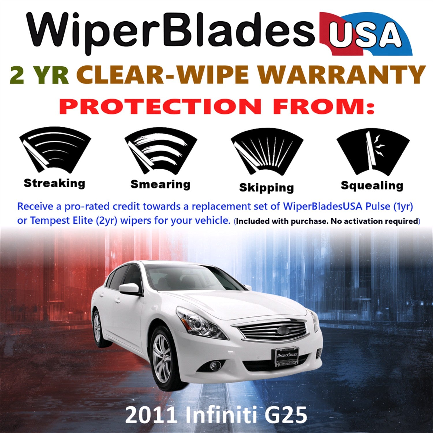 2011 Infiniti G25 Front Wiper blades Set  Includes 2yr Wear Warranty & Free Delivery