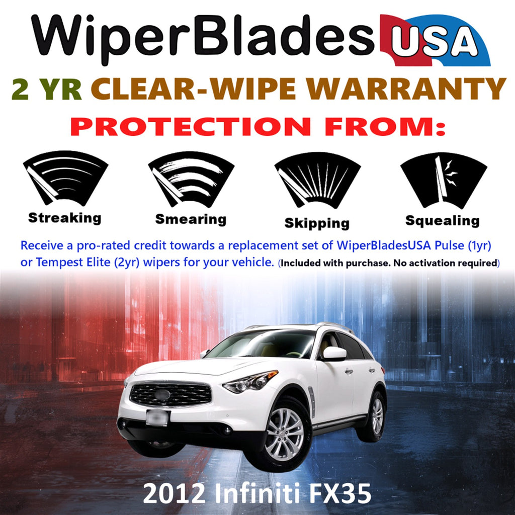 2012 Infiniti FX35 Front Wiper blades Set  Includes 2yr Wear Warranty & Free Delivery
