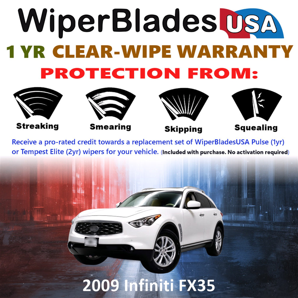 2009 Infiniti FX35 Front w/Rear Wiper blades Set Includes 1yr Wear Warranty & Free Delivery