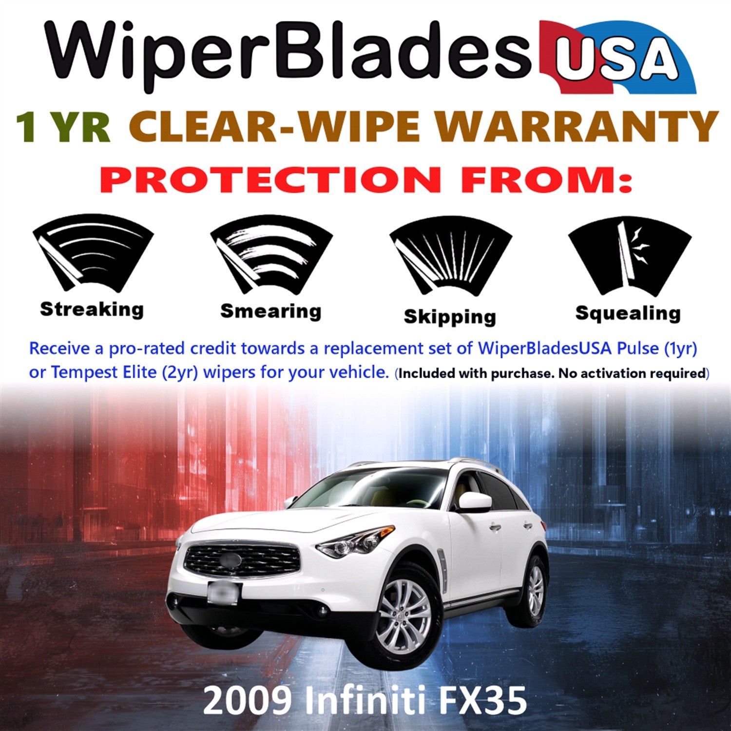 2009 Infiniti FX35 Front w/Rear Wiper blades Set Includes 1yr Wear Warranty & Free Delivery