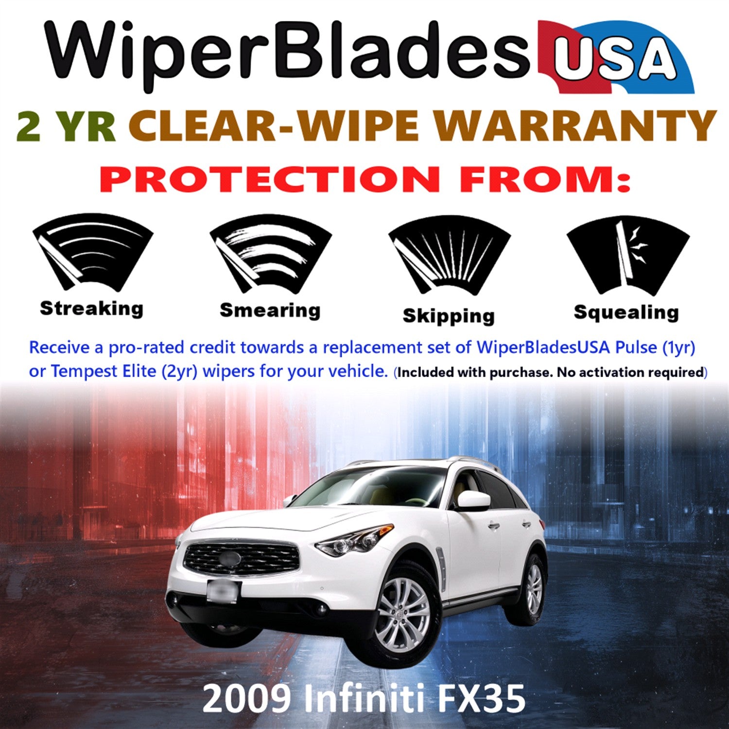 2009 Infiniti FX35 Front w/Rear Wiper blades Set  Includes 2yr Wear Warranty & Free Delivery