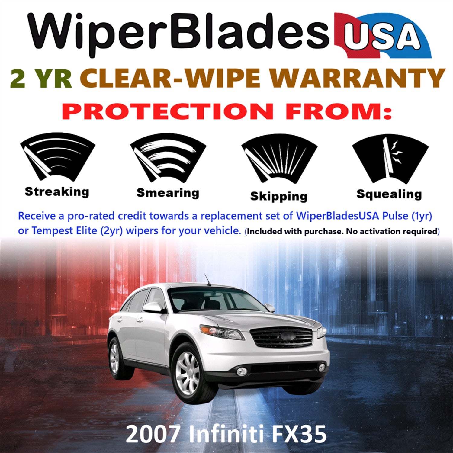 2007 Infiniti FX35 Front w/Rear Wiper blades Set  Includes 2yr Wear Warranty & Free Delivery