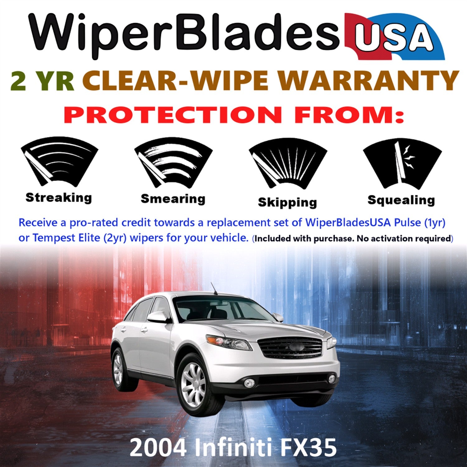 2004 Infiniti FX35 Front Wiper blades Set  Includes 2yr Wear Warranty & Free Delivery