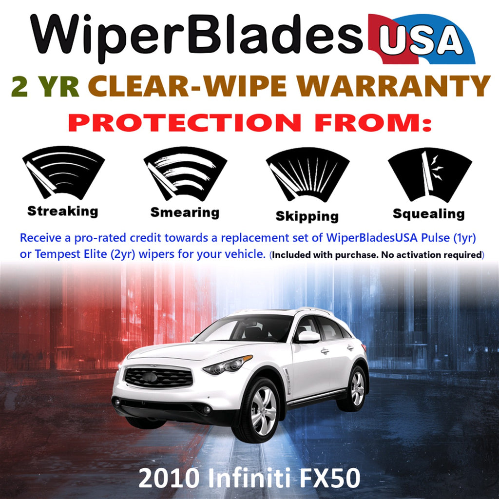 2010 Infiniti FX50 Front w/Rear Wiper blades Set  Includes 2yr Wear Warranty & Free Delivery