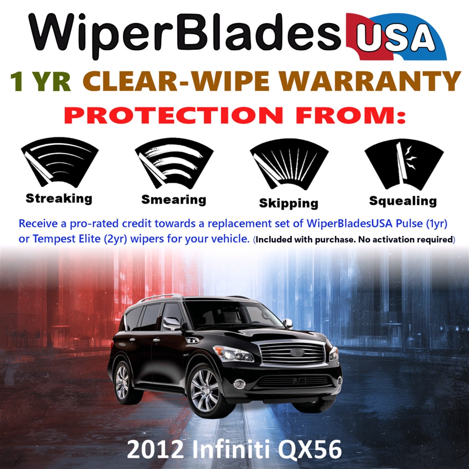 2012 Infiniti QX56 Front Wiper blades Set Includes 1yr Wear Warranty & Free Delivery