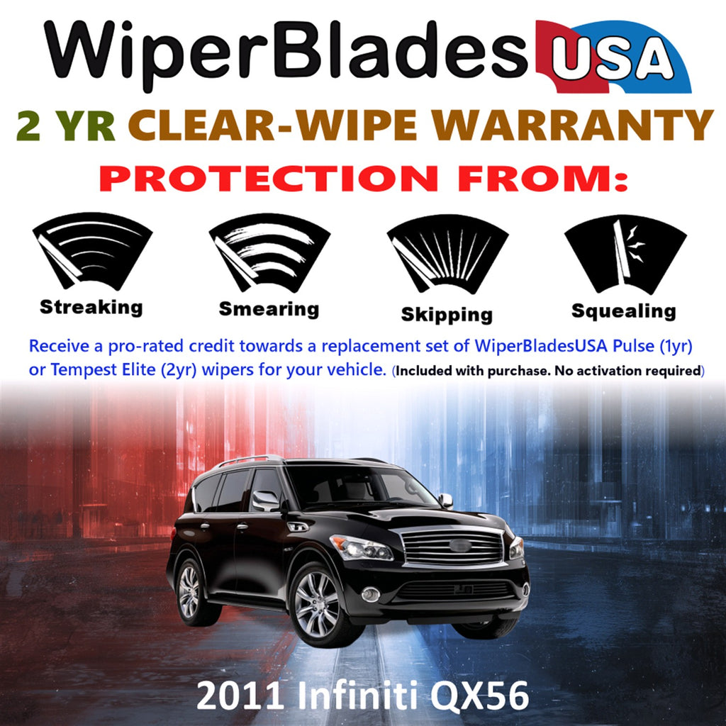 2011 Infiniti QX56 Front w/Rear Wiper blades Set  Includes 2yr Wear Warranty & Free Delivery