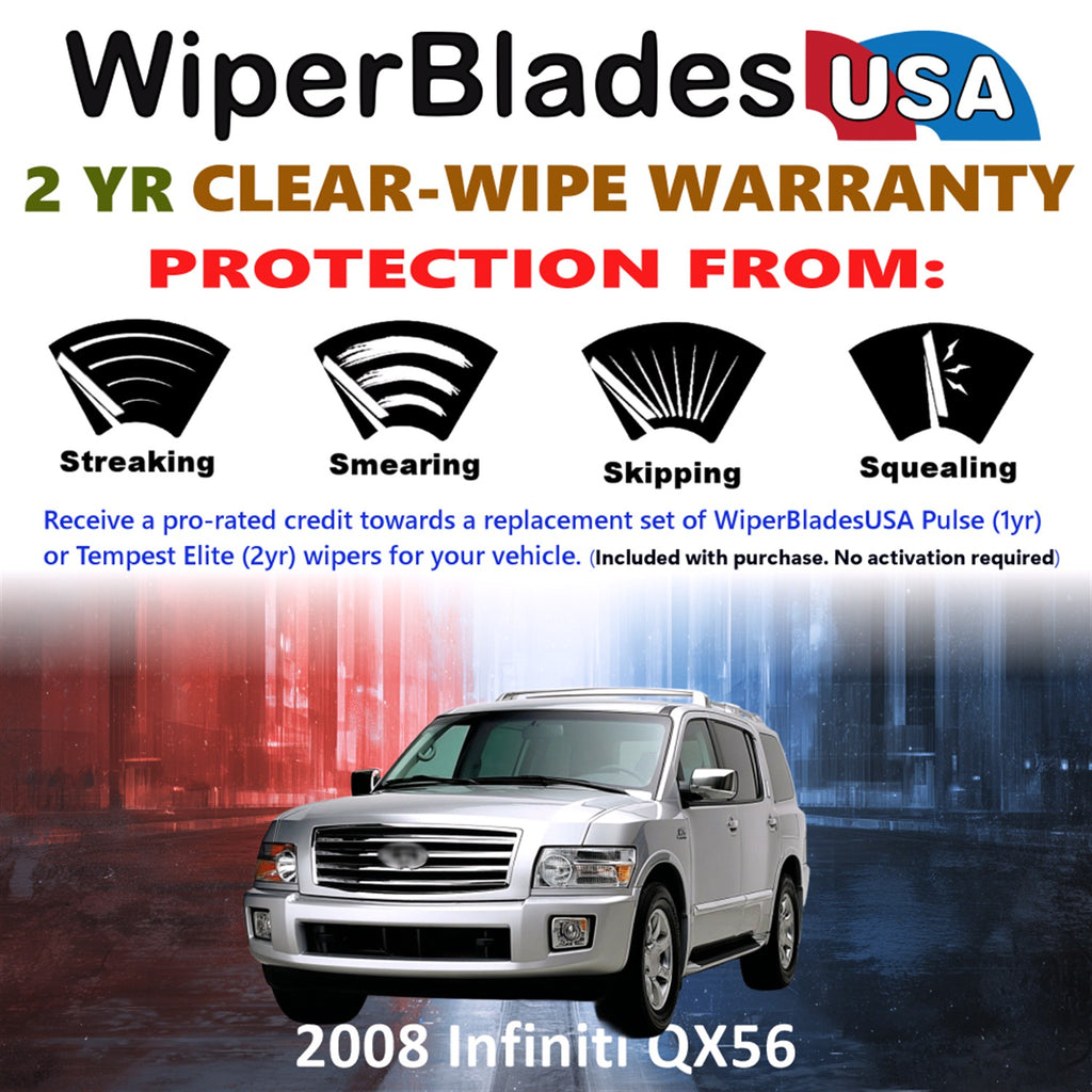2008 Infiniti QX56 Front w/Rear Wiper blades Set  Includes 2yr Wear Warranty & Free Delivery