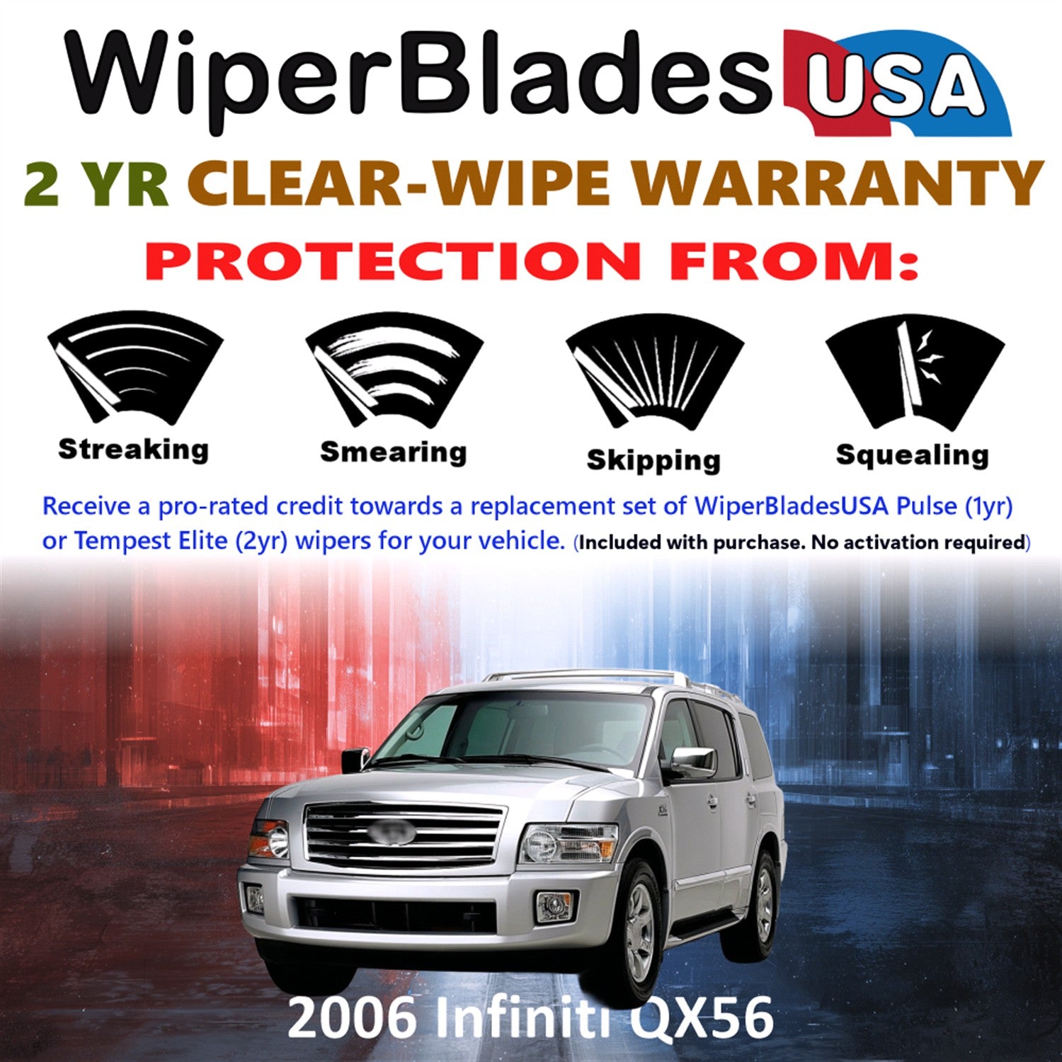 2006 Infiniti QX56 Front w/Rear Wiper blades Set  Includes 2yr Wear Warranty & Free Delivery