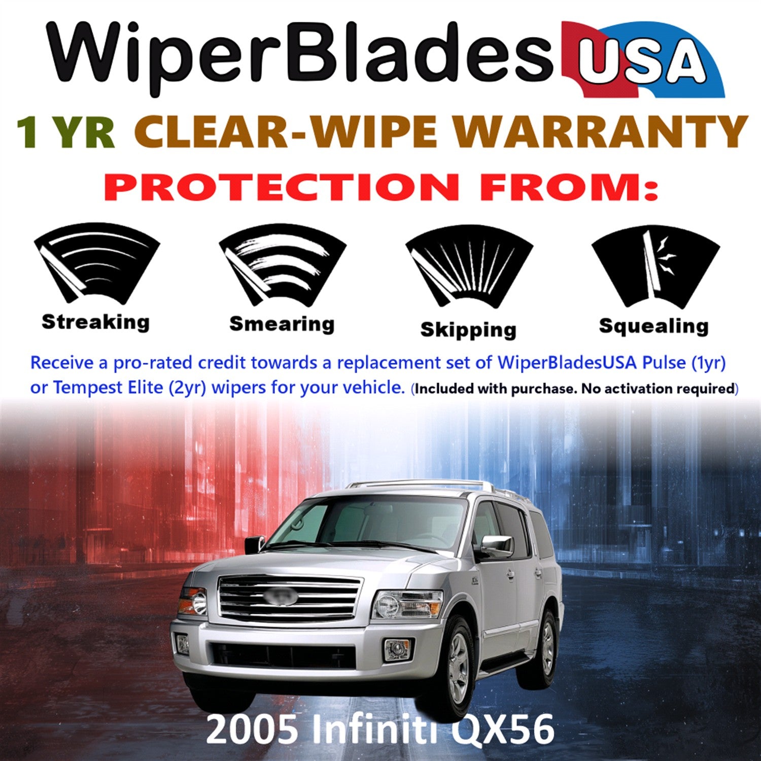 2005 Infiniti QX56 Front w/Rear Wiper blades Set Includes 1yr Wear Warranty & Free Delivery