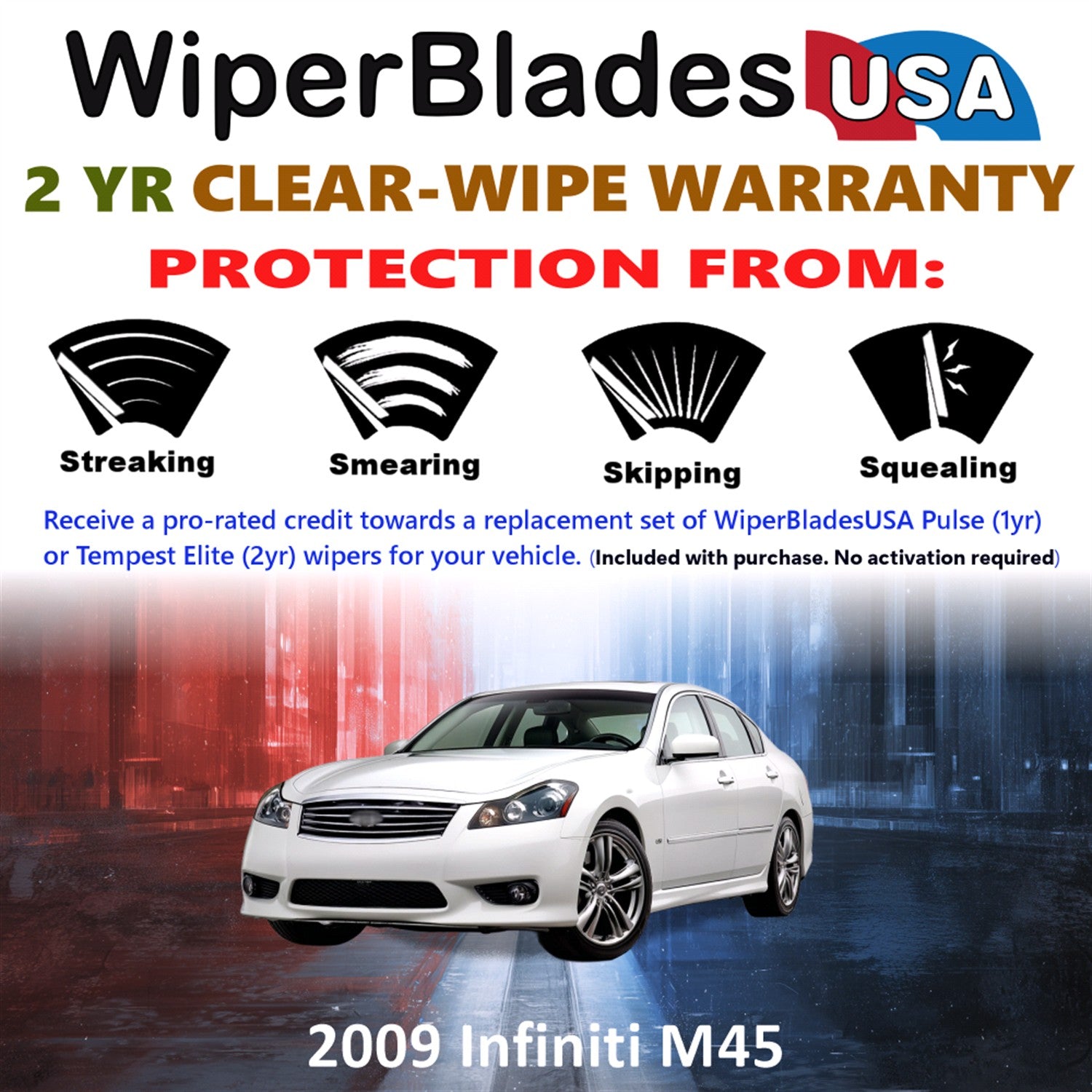 2009 Infiniti M45 Front Wiper blades Set  Includes 2yr Wear Warranty & Free Delivery