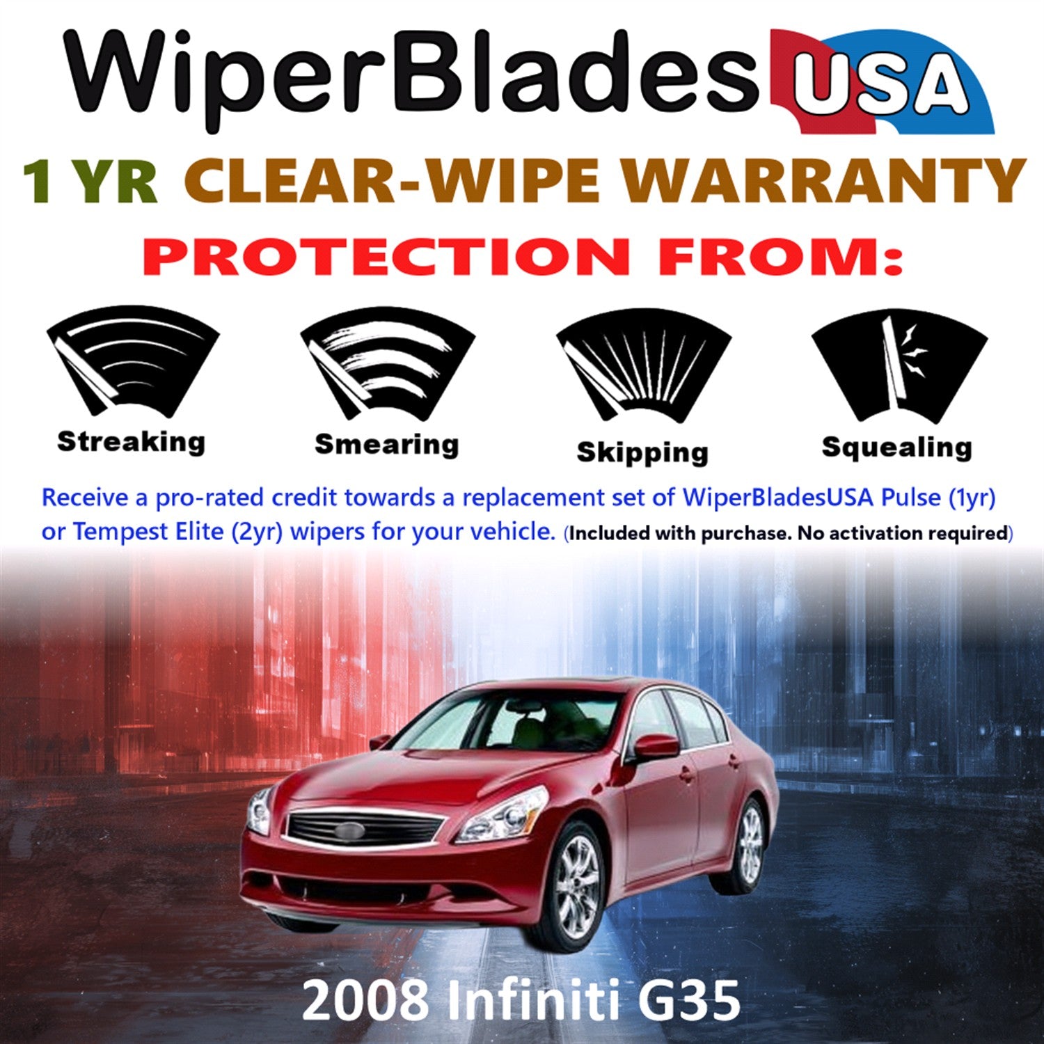 2008 Infiniti G35 Front Wiper blades Set Includes 1yr Wear Warranty & Free Delivery