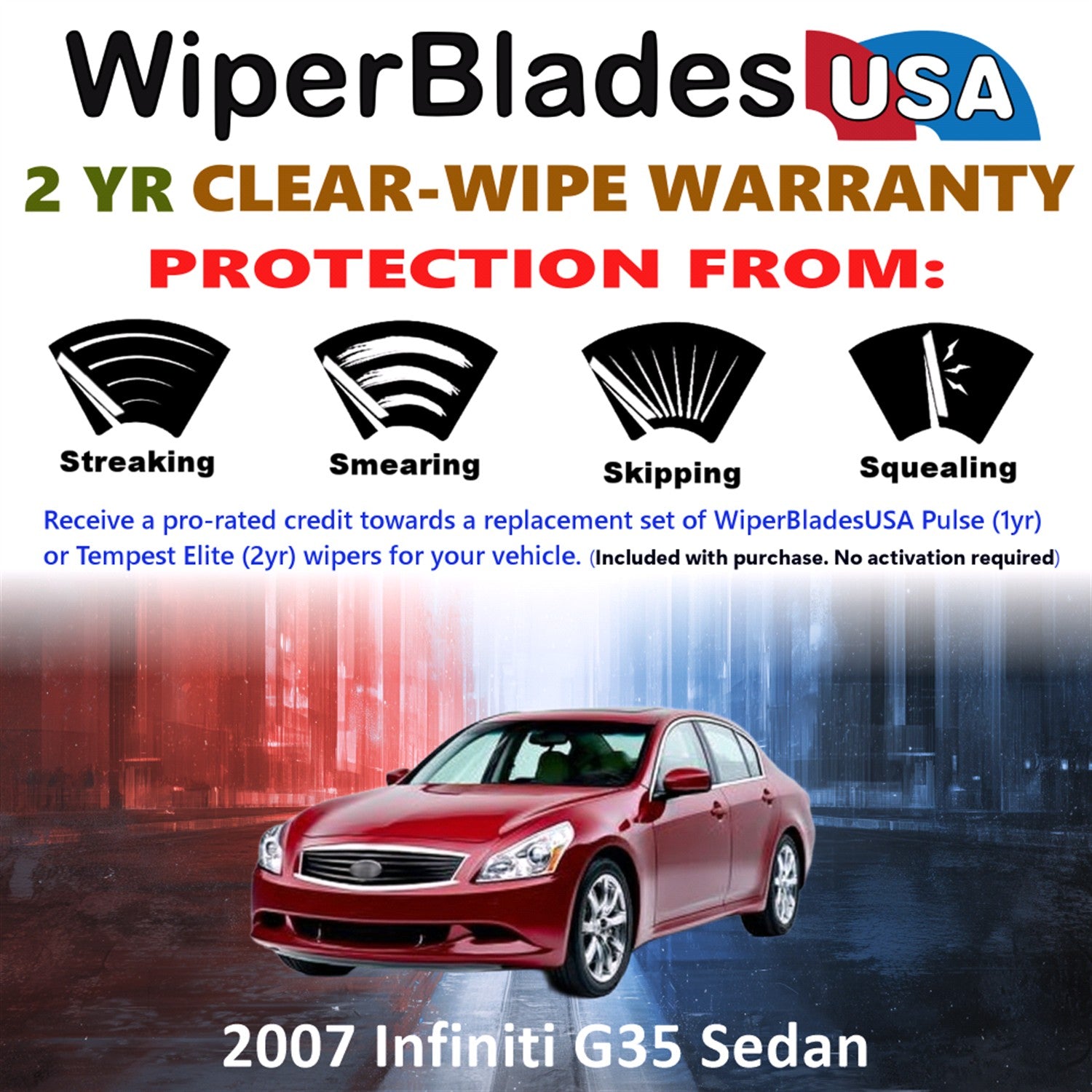 2007 Infiniti G35 Front Wiper blades Set  Includes 2yr Wear Warranty & Free Delivery