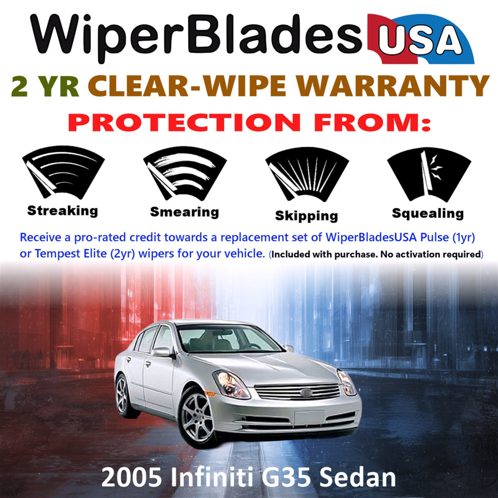 2005 Infiniti G35 Front Wiper blades Set  Includes 2yr Wear Warranty & Free Delivery