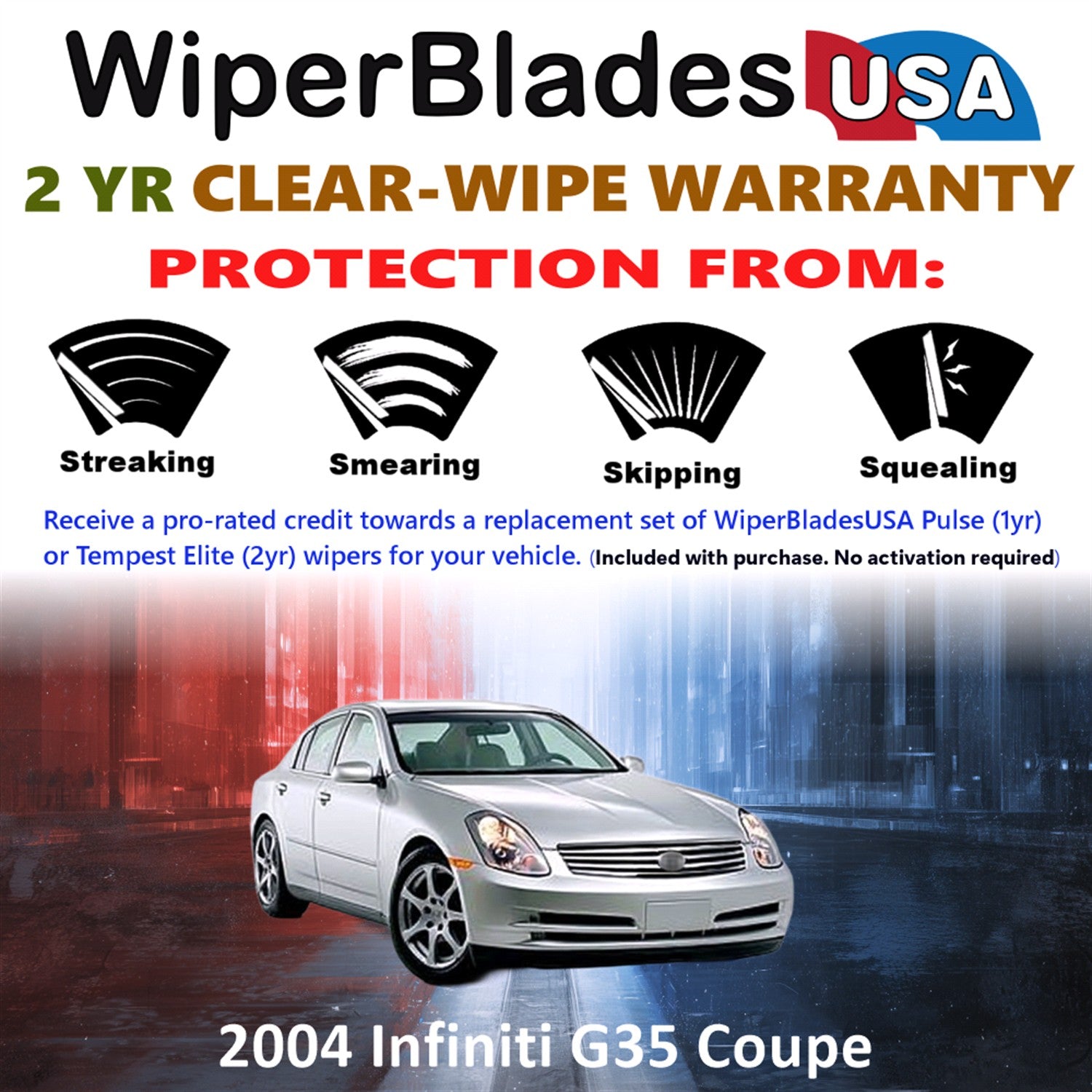 2004 Infiniti G35 Front Wiper blades Set  Includes 2yr Wear Warranty & Free Delivery