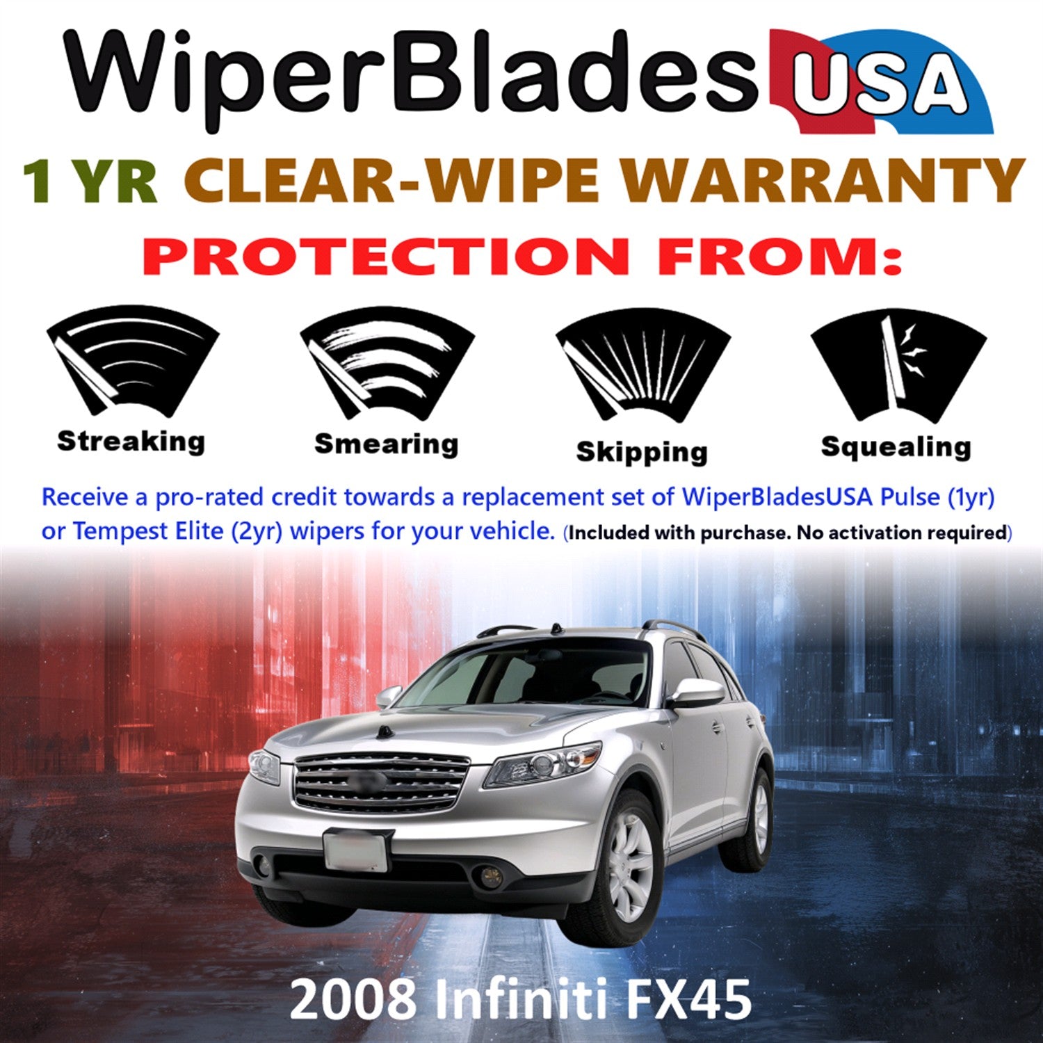 2008 Infiniti FX45 Front w/Rear Wiper blades Set Includes 1yr Wear Warranty & Free Delivery