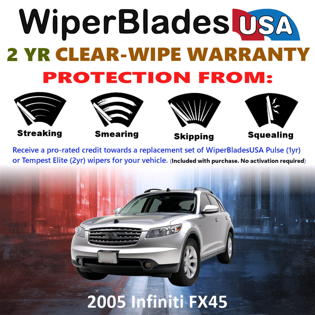 2005 Infiniti FX45 Front w/Rear Wiper blades Set  Includes 2yr Wear Warranty & Free Delivery