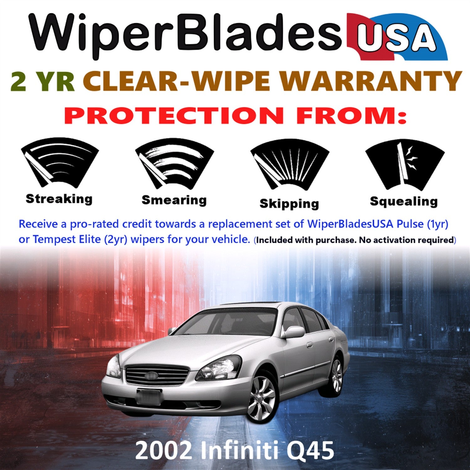 2002 Infiniti Q45 Front Wiper blades Set  Includes 2yr Wear Warranty & Free Delivery