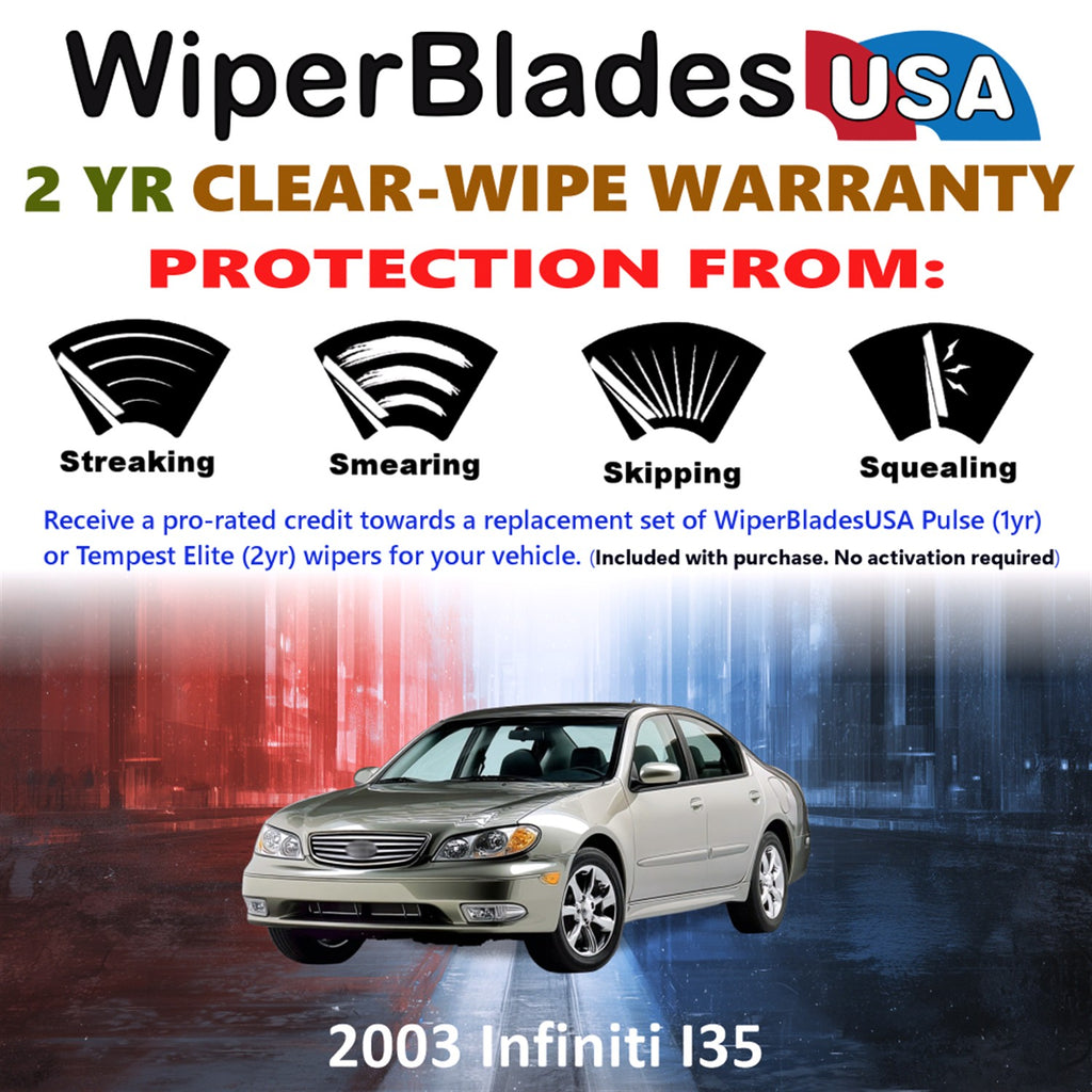 2003 Infiniti I35 Front Wiper blades Set  Includes 2yr Wear Warranty & Free Delivery