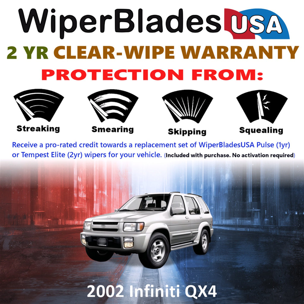 2002 Infiniti QX4 Front Wiper blades Set  Includes 2yr Wear Warranty & Free Delivery